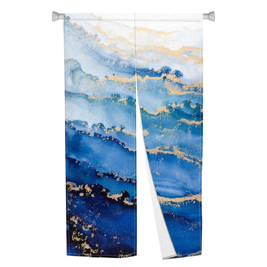 XMJJKUF Noren Japanese Doorway Curtain Long Type Japanese Window Treatment Door Curtain Tapestry for Privacy Partition Divider Panel Home Room Decors 33.5" Width x 70.9" Long (Wave, Gold Trim)