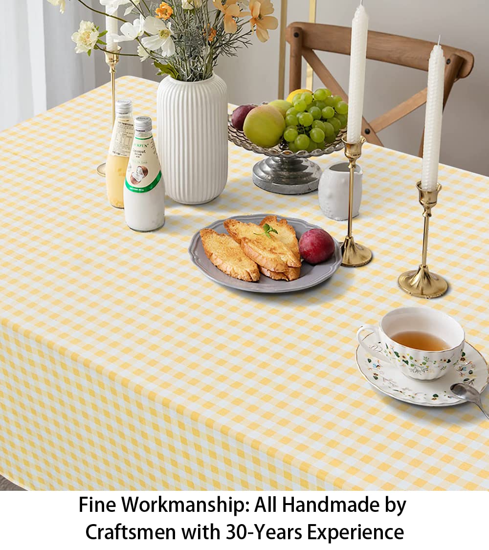 ShinyBeauty Checkered Tablecloth Rectangle 54''x70'' Yellow Buffalo Plaid Tablecloths Gingham Check Table Cloth Cotton Table Linen Waterproof Fabric Table Cloths for Kitchen Dining Picnic