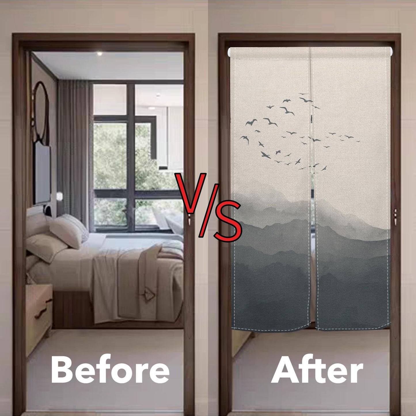 Leowefowa Jappanese Noren Doorway Curtain Traditional Chinese Ink Painting Mountain Japanese Feng Shui Door Curtain Tapestry Window Treatment Panel Room Door Divider Kitchen Home Decor, 33.5"x 70.9"
