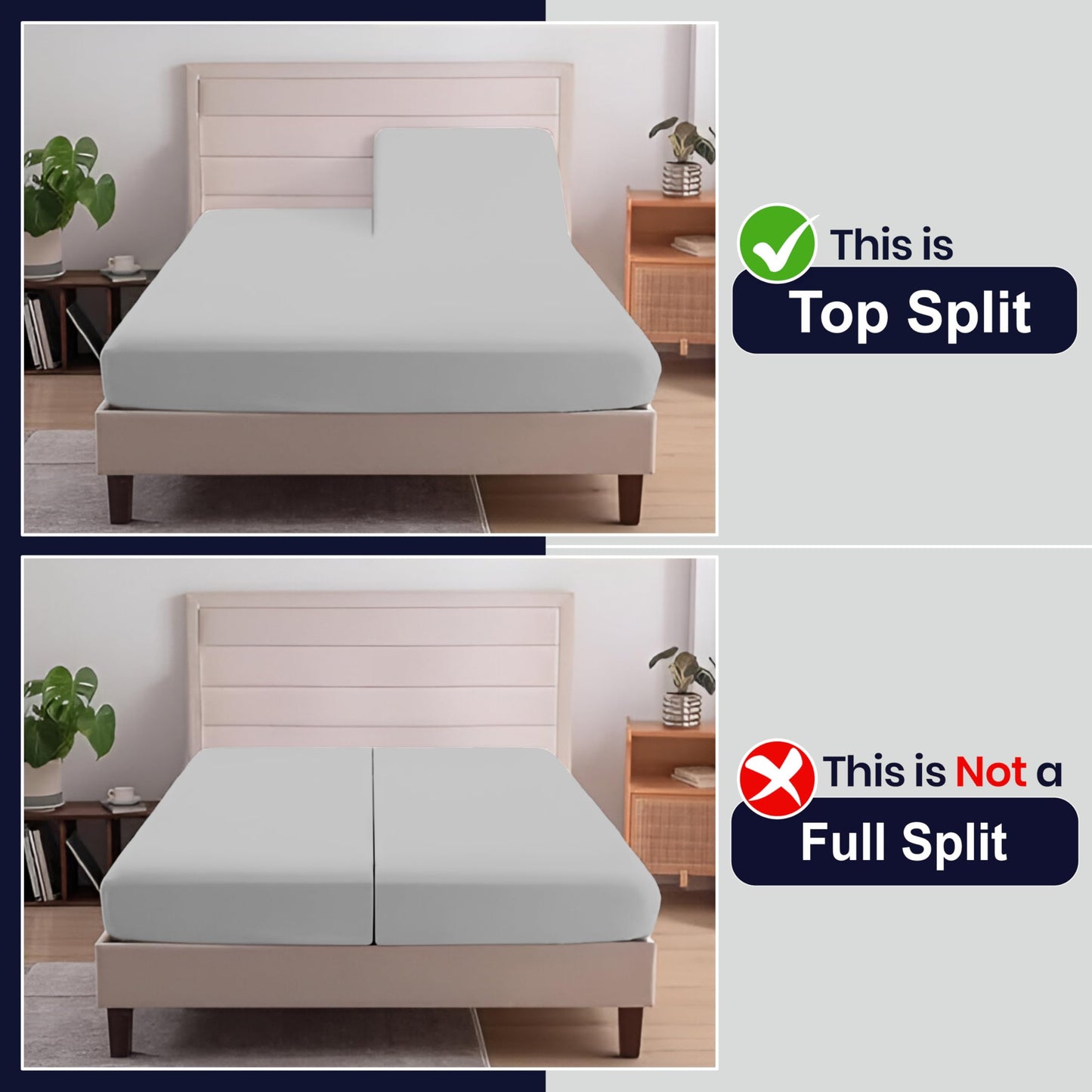 SGI bedding 32" Queen Split Top Flex Head Fitted Sheet ONLY 100% Egyptian Cotton Sheet Flex Top Fitted Sheet for Adjustable Bed 15" Deep Pocket, Sleep Number Bed - Silver