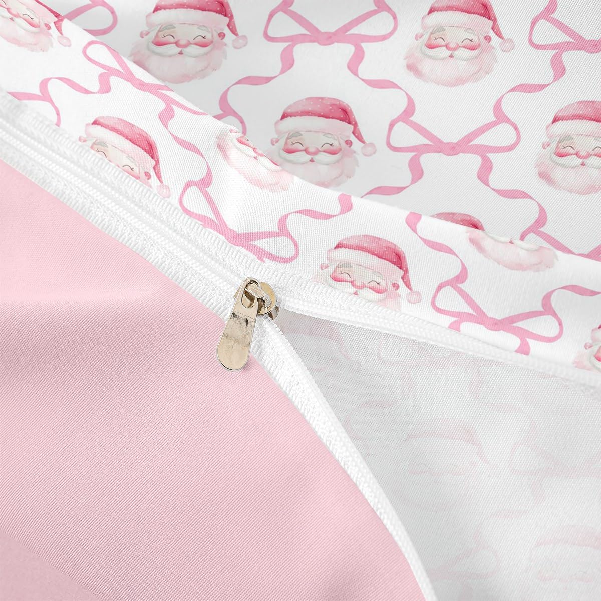 Castle Fairy Santa Claus Duvet Cover Set Twin Size,Pink Bow Print Bedding Sets 2Pcs for Kids Girls Boys Adult Room Decor,Merry Christmas Comforter Cover Pink Bowknot Grid Quilt Cover,1 Pillowcase
