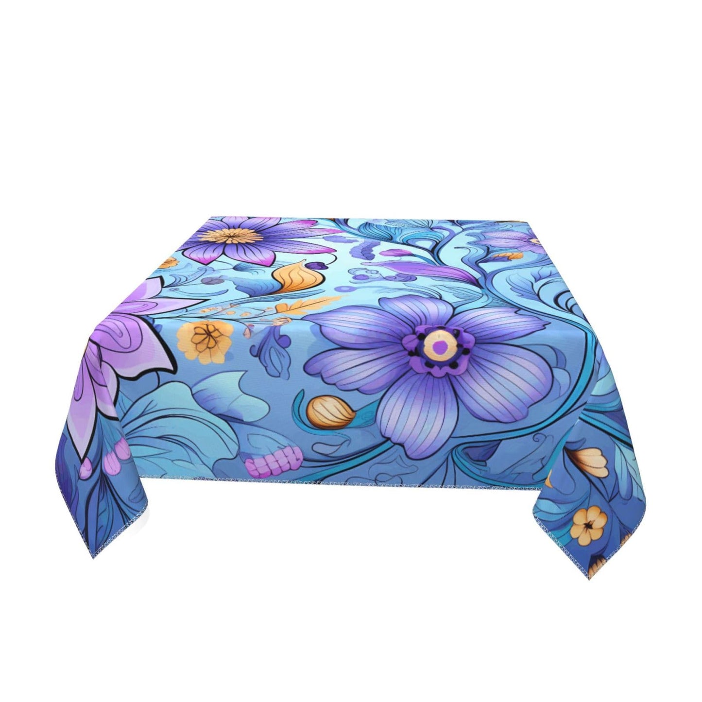 Entemne Square Table Cloth 55x55 Inch Purple Floral Pattern Tablecloth Washable Soft Wrinkle Free Dust Proof Card Table Cover for Tea Party Picnic Kitchen Dining Decor
