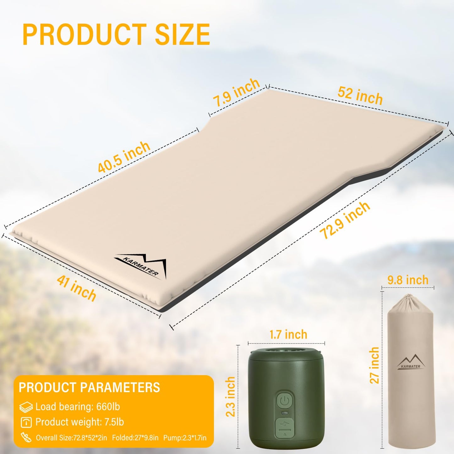 SUV Air Mattress Car Bed Camping, Inflatable Car Camping Pad with Air Pump, Ultrathick Memory Foam Camping Mattress, 9.0 R-Value Insulated Sleeping Pad 2 Person, Camp Mat for Hiking and Backpacking