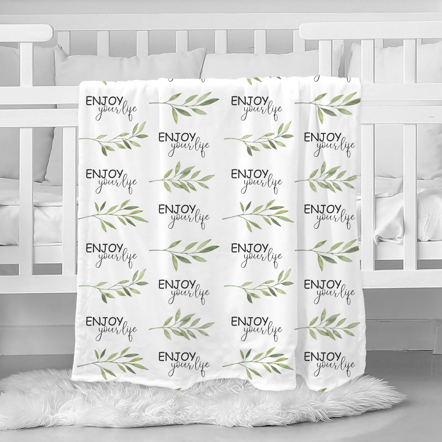 CIVARUA KIDS Baby Blankets for Unisex Boys Girls, Soft Breathable Front Dotted Fleece Backing, Printed Bed Nursery Minky Blankets for Toddler Newborn, Greenery, 30 x 40 inches