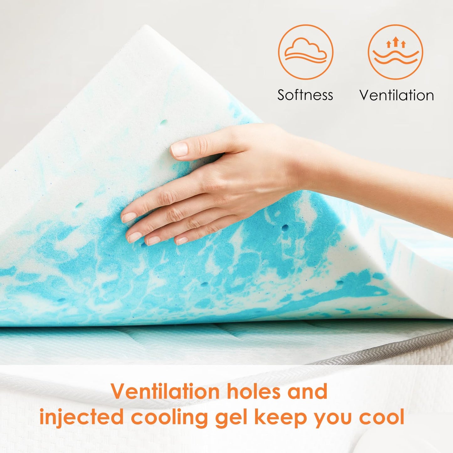 Sweetcrispy Mattress Topper King, 3 Inch Thick Memory Foam Gel Infused Cooling Pad for Pressure Relieve for King Size Bed, Sleeper Sofa, RV, Camper, CertiPUR US Certified, Ventilated and Breathable