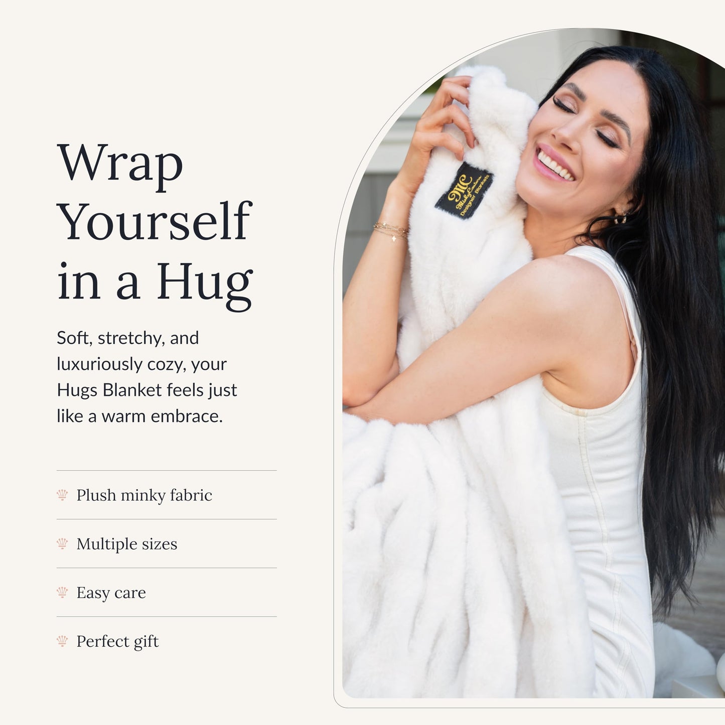 Minky Couture Hugs Blanket - Extra Plush Blanket for Premium Gifting - Stretchy Bubbled Cozy Throw - Silky Smooth - Durable & Machine-Washable - Travel-Friendly - Adult, Cream