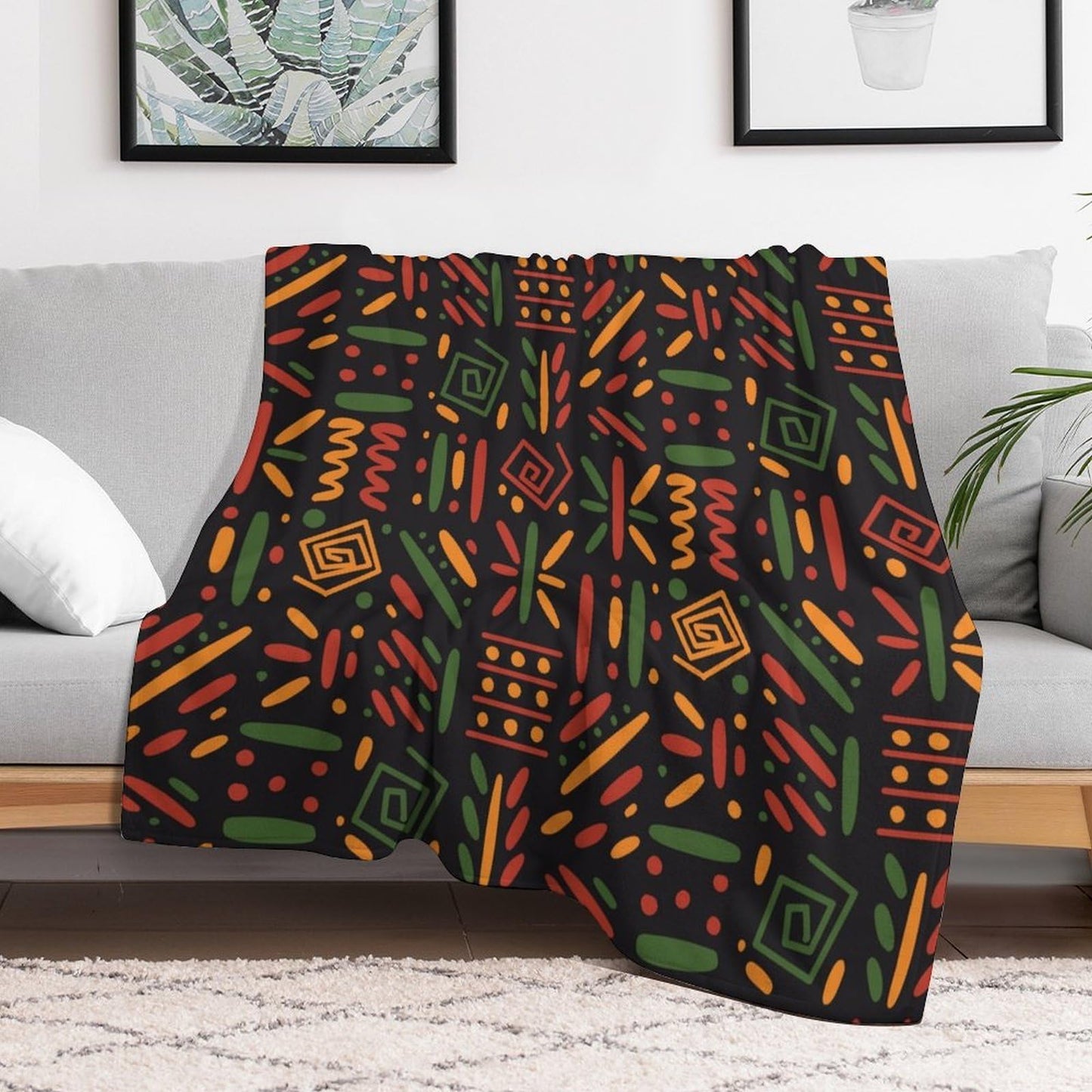 ZhiRain Traditional African Throw Blanket African Black History Month Juneteenth Blankets for Sofa Bed Couch Chair Or Dorm 50"x60"