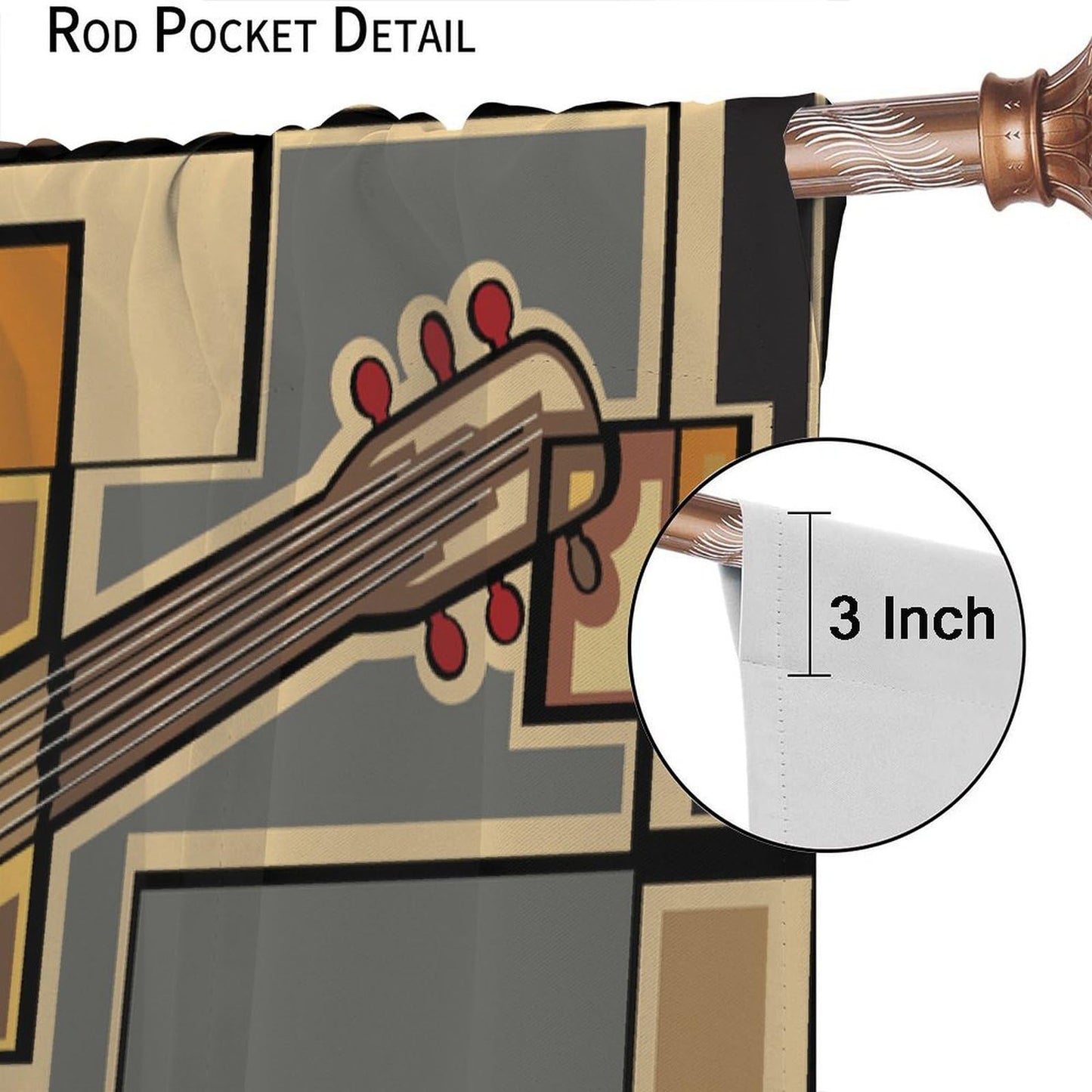 SENQIAN Guitar Music Curtains Abstract Geometric Musical Theme Art Printed Rod Pocket Blackout Window Drapes for Living Room Kitchen Cafe Décor W21xL45in 2 Panels