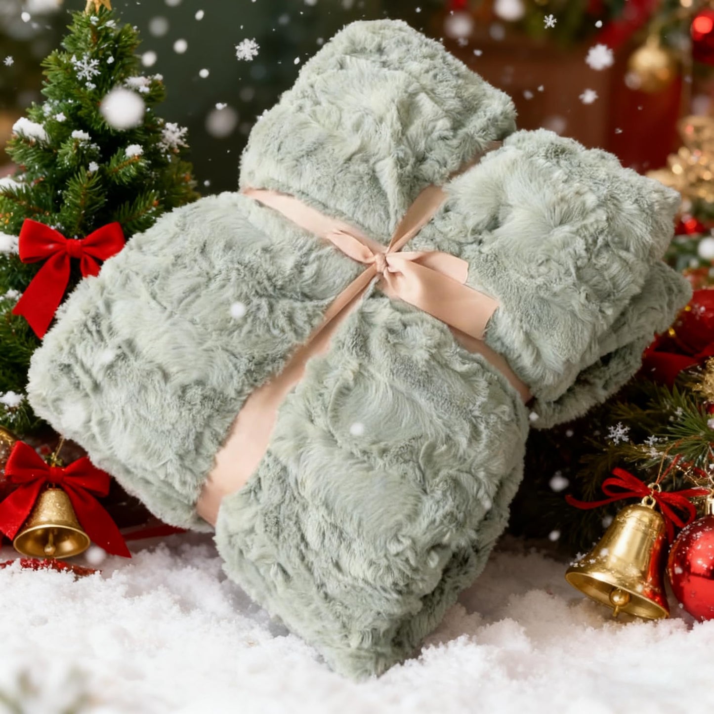COZYART Lint Free Faux Fur Sherpa Throw Blanket, Reversible Soft Fluffy Shaggy Microfiber, Warm Cozy for Couch Sofa Bed Home Decor, Sage Green 50x60 Inches