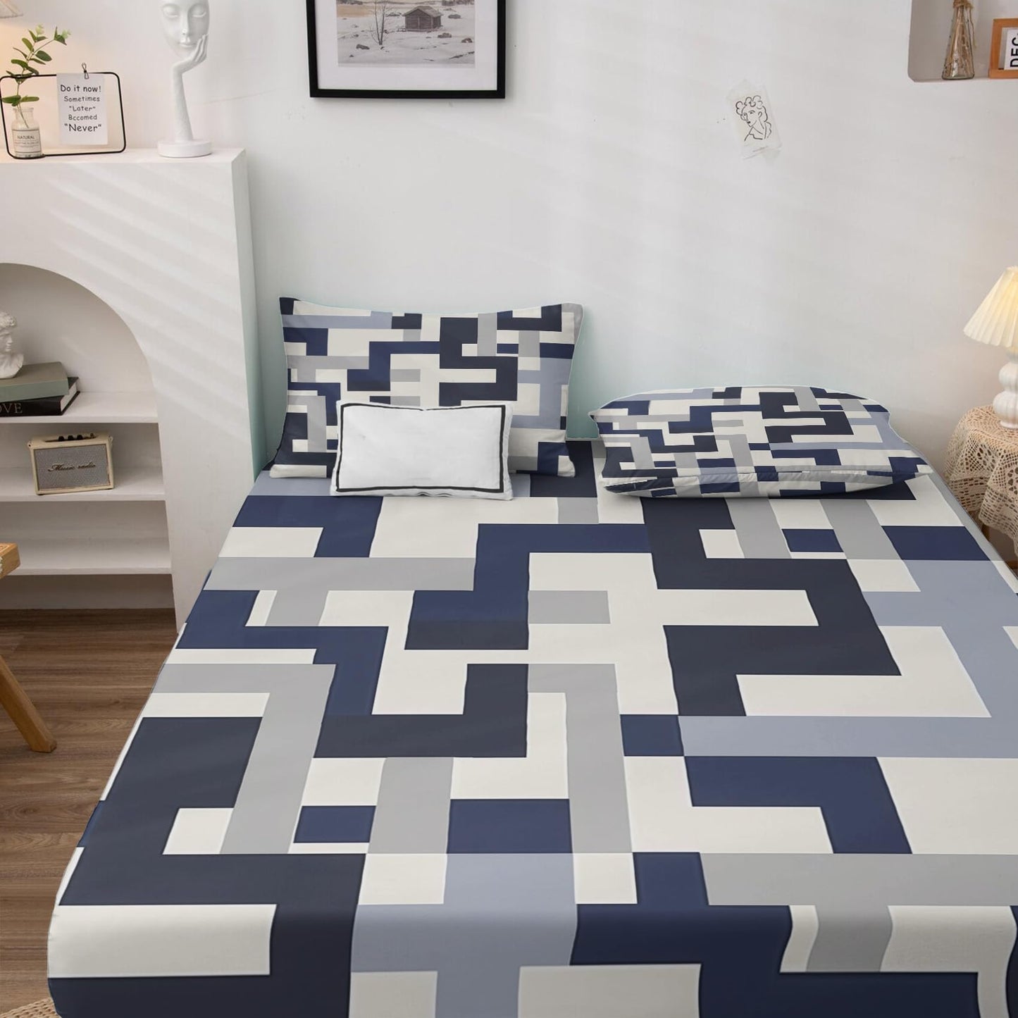 NOGAWA Abstract Sheets Twin, Geometric Modern Bed Sheets, Deep Pocket & Soft Microfiber Bedding Sheets & Pillowcases 3 Piece - Fitted Sheet & Flat Sheet & Pillow Case
