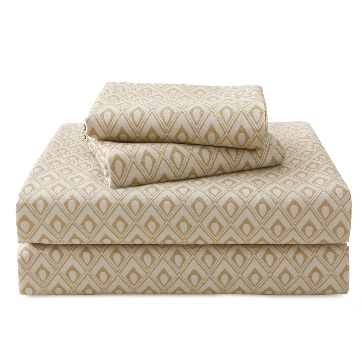 Skin-Friendly Cotton Sheet set, 4-Piece, Comfortable and Luxurious Full Size Sheet set with 18-Inch Deep Pockets, Includes One Flat Sheet, One Fitted sheet, Two Pillowcases (Checkered Khaki, Full)
