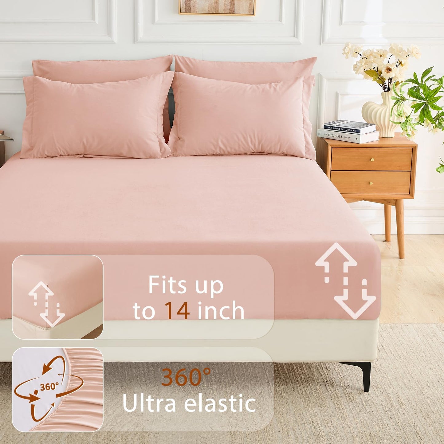 MUXHOMO 7 Pieces King Comforter Set, Soft Bed in a Bag King Size, All Season Bedding Set with Comforter, Flat Sheet, Fitted Sheet, Pillowcases & Shams, Rose Gold