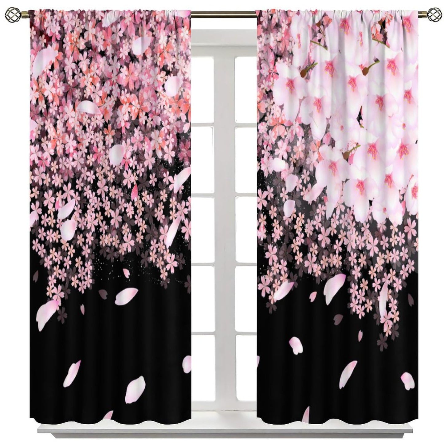 Focusbrite Floral Window Curtain，Cherry Blossoms Curtain for Bedroom for Kids Girls Women Pink Flowers Galaxy Curtain Starry Sky Drapes Set 2 Panels,42x45 Inches