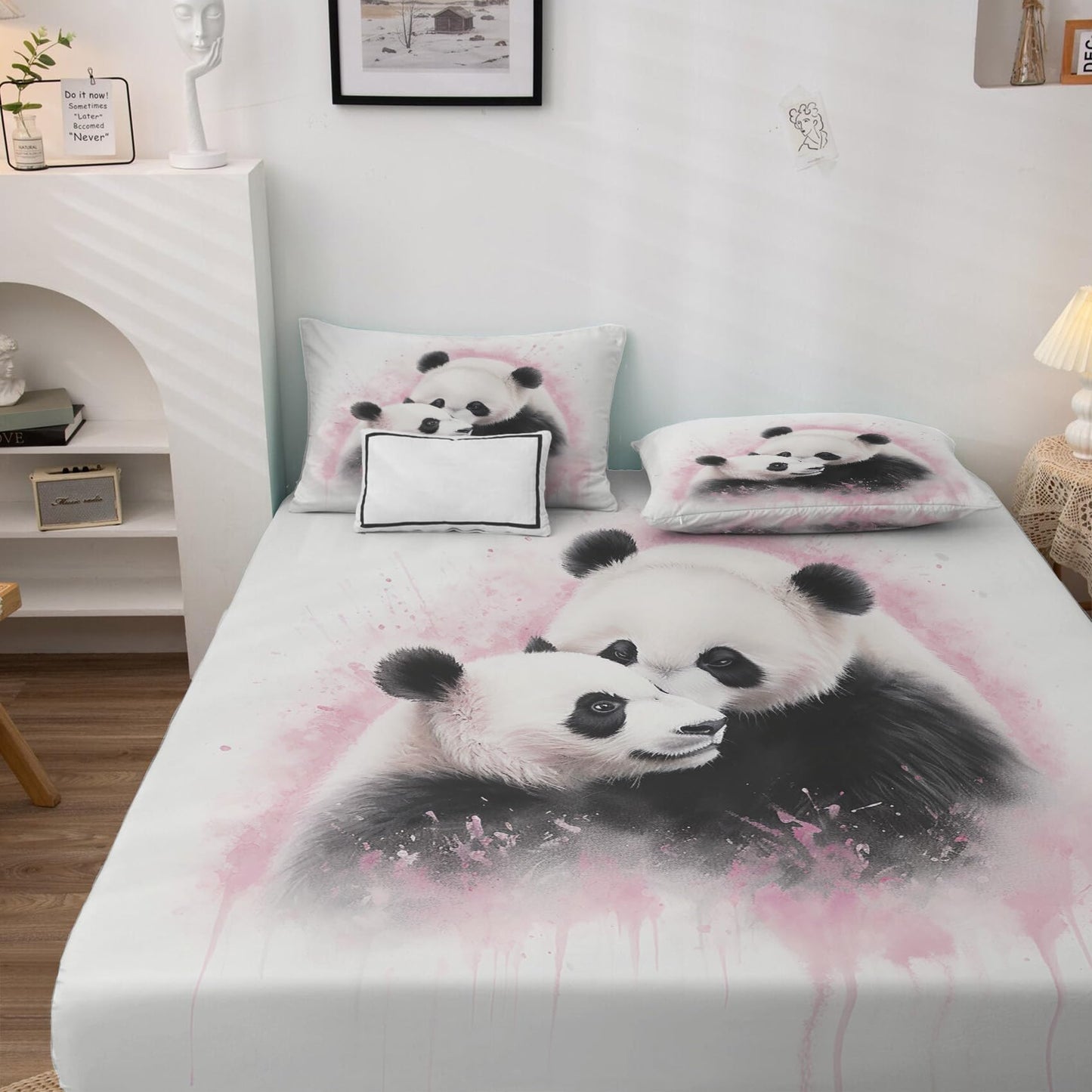 Rejkxyw King Size Sheets Set Panda - Cartoon Bed Sheets - Kids Boys Girls Sheet Set - 12 Inch Deep Pocket - Ultra Soft Winkle Free Microfiber Bedding Sheets & Pillowcases 4 Piece