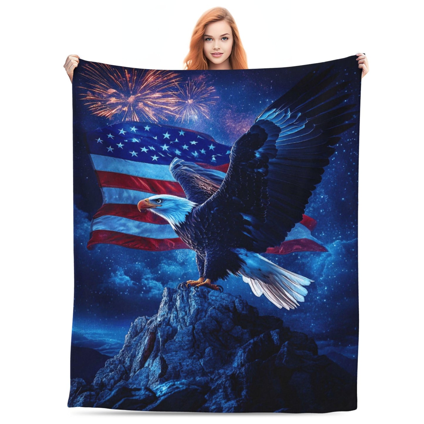 DKODKO American Flag Gifts Blanket - Eagle Throw Blankets, Independence Day Patriotic Decor Lightweight Blankets Easy Clean & Compact for Travel Camping,60''x 50''