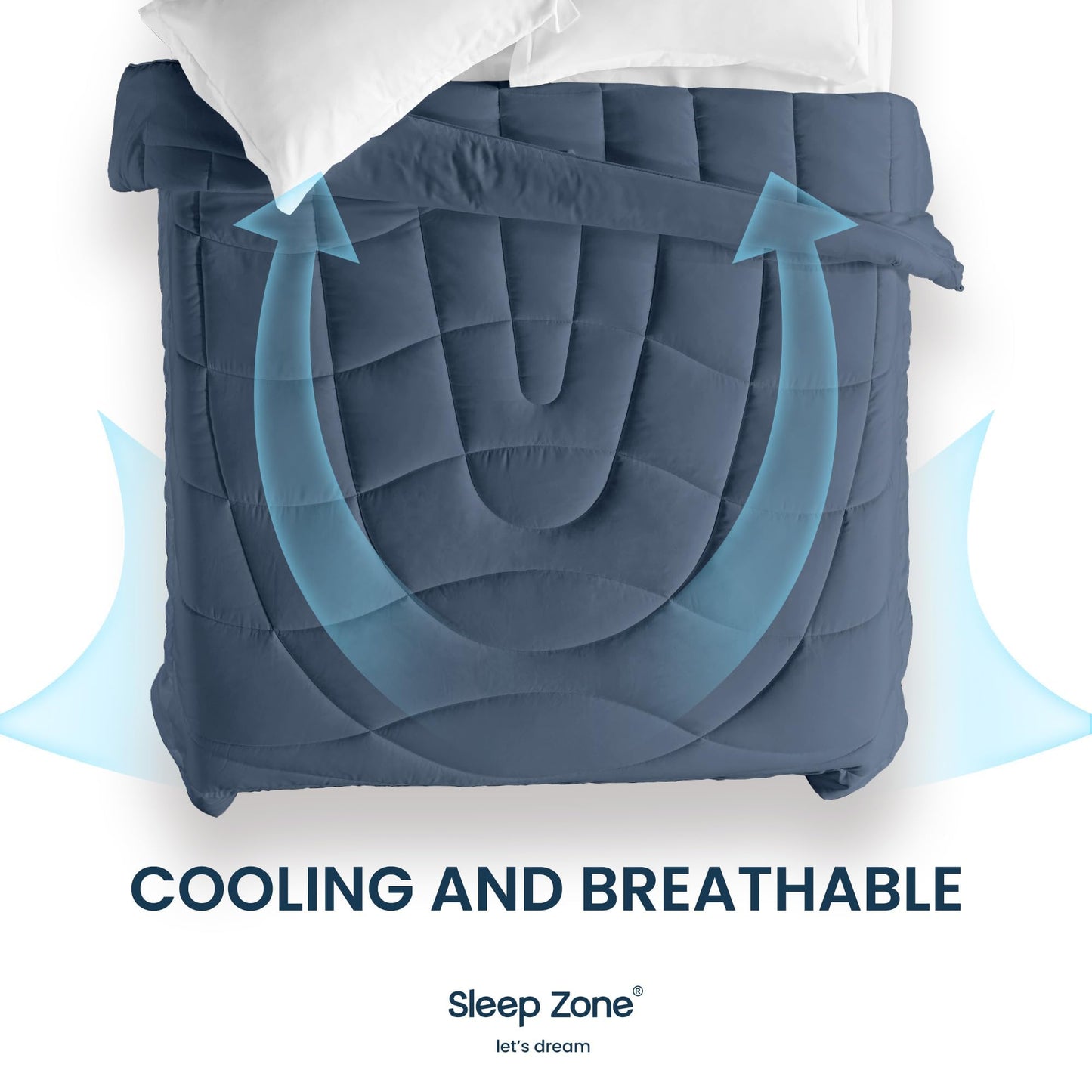 SLEEP ZONE Comforter Duvet Insert, Queen Size Quilted Reversible Comforters, Soft All Season Duvet, Down Alternative Breathable Bedding with 8 tabs, 2 Sides Flint Blue 88 x 88 Inches
