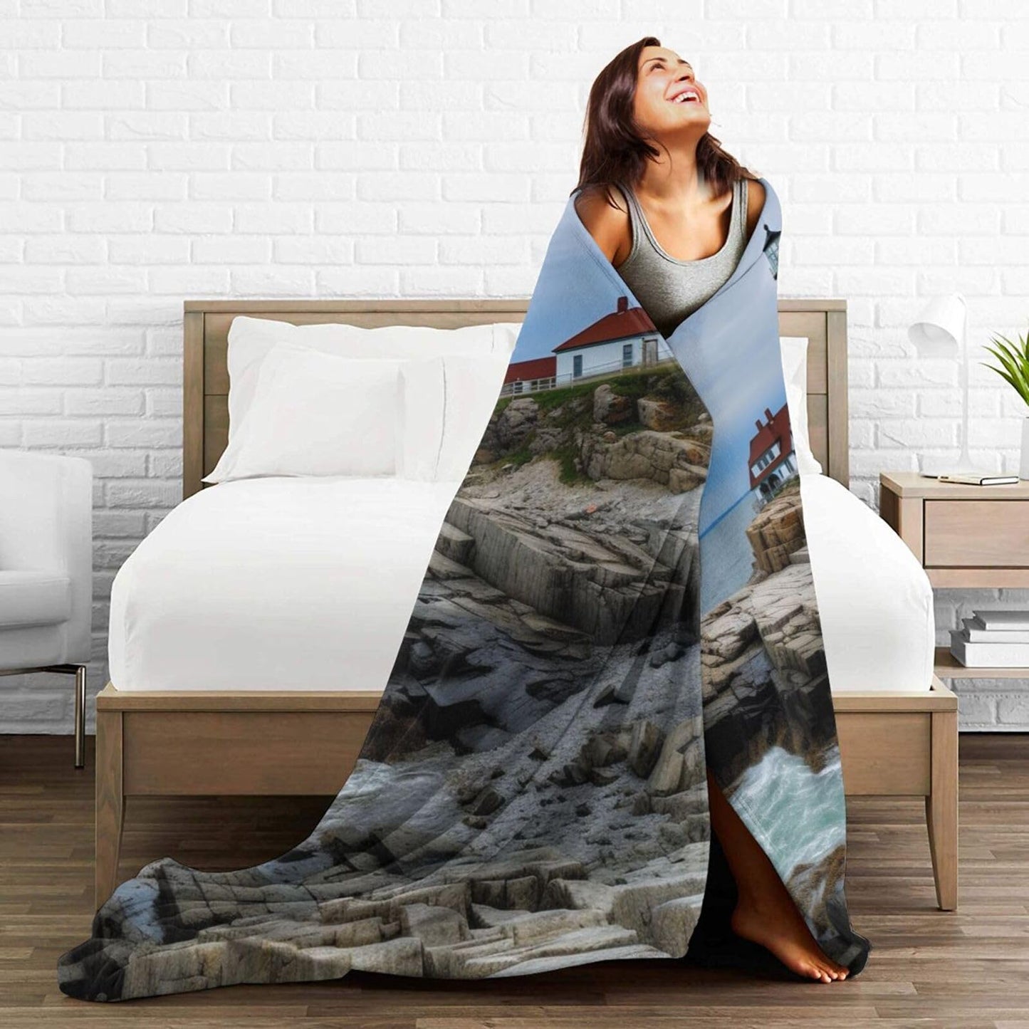 Dewoofly Sea Lighthouse Washable Flannel Throw Blankets, Blanket for Bed Couch Sofa, All Seasons Home Camper Travel 60"x50"