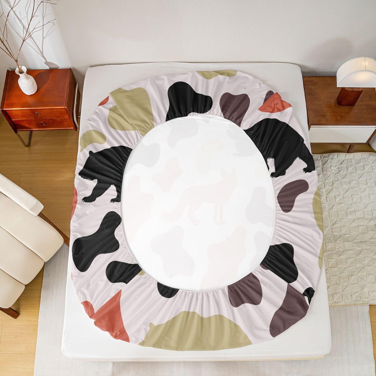 Manfei Camo Animals Fitted Sheet Twin Size,Bear Wolf Rabbit Wildlife Design Bedding Set 2pcs,Army Camouflage Bed Sheets with 1 Pillowcase,Kids Boys Girls Room Decor,Soft Deep Pocket Bedding(No Flat)