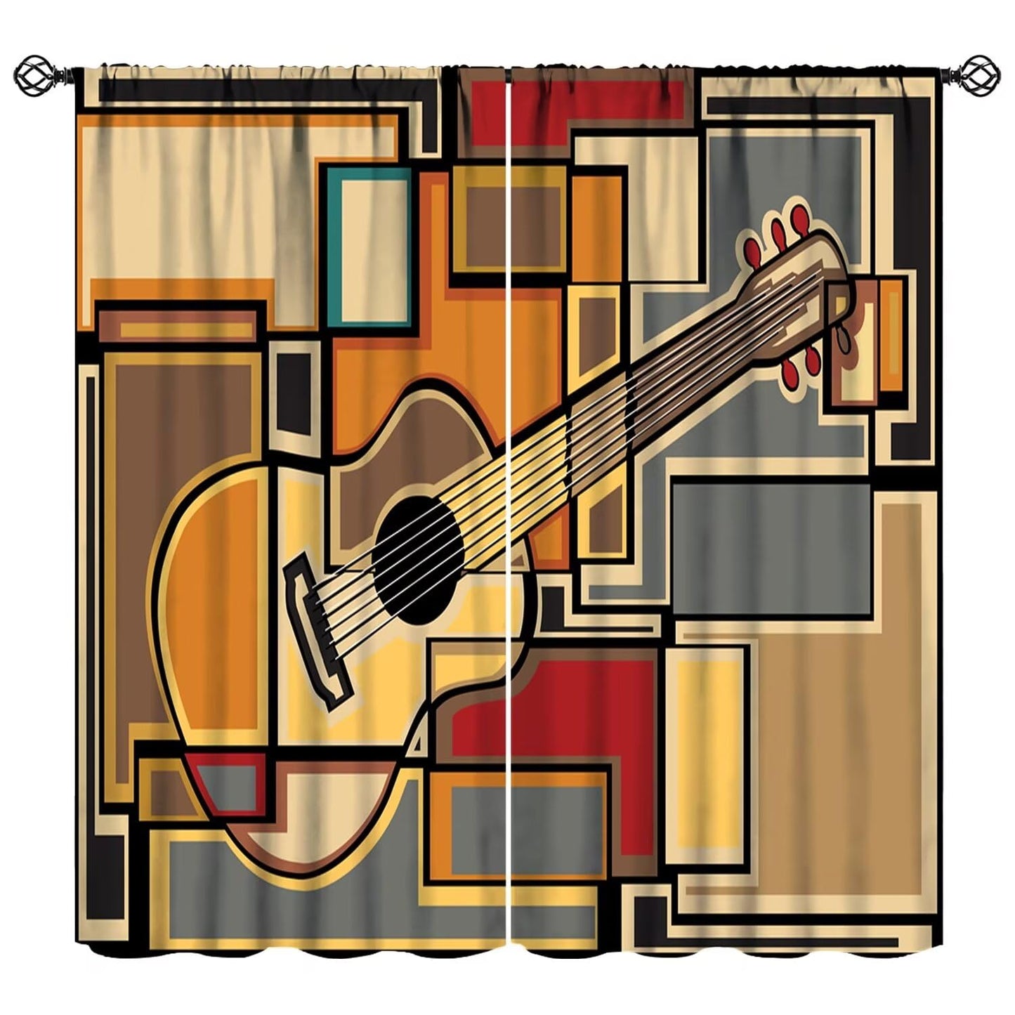 SENQIAN Guitar Music Curtains Abstract Geometric Musical Theme Art Printed Rod Pocket Blackout Window Drapes for Living Room Kitchen Cafe Décor W21xL45in 2 Panels