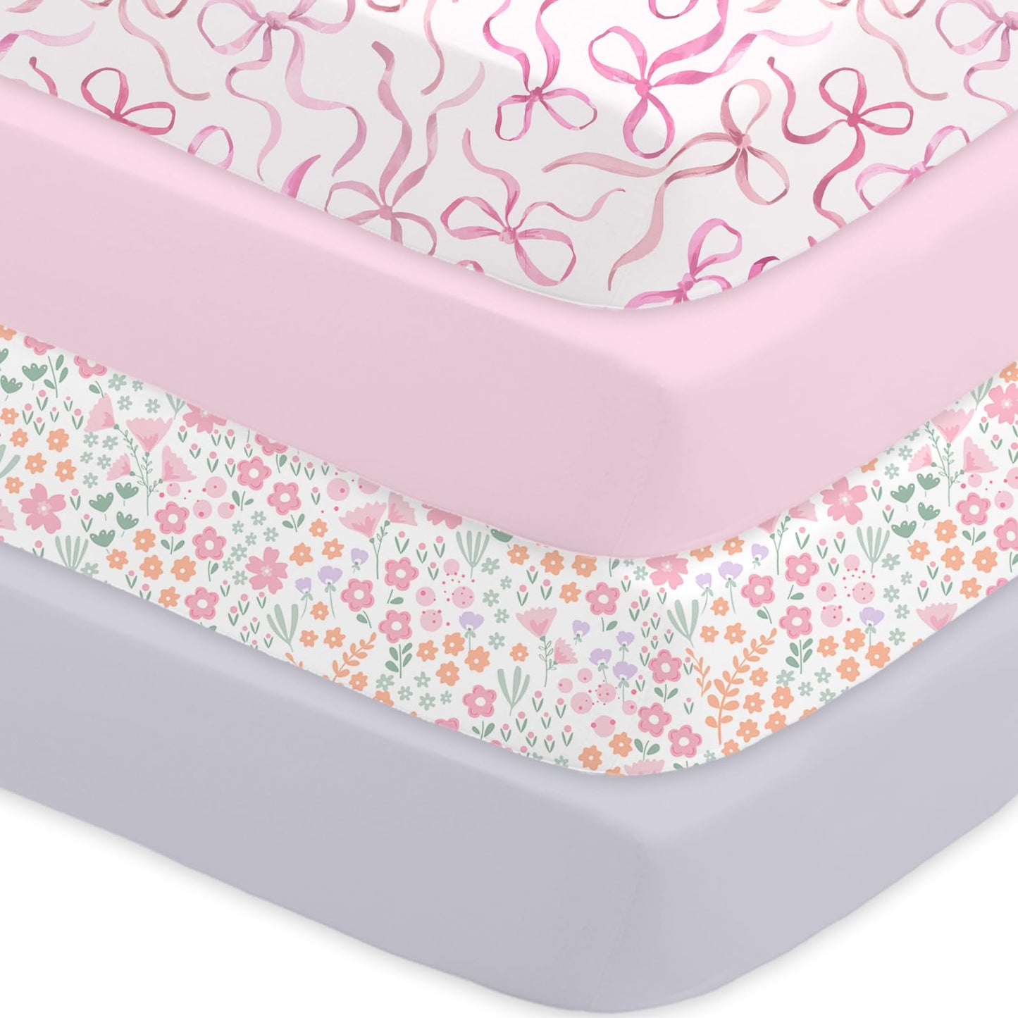 Bimocosy Crib Sheets 4 Pack, Baby Crib Sheets Fitted for Boys and Girls Breathable & Snug Fit, Soft Toddler Bed Sheets for Standard Crib Mattress Nursery Daycare Essentials, Bows