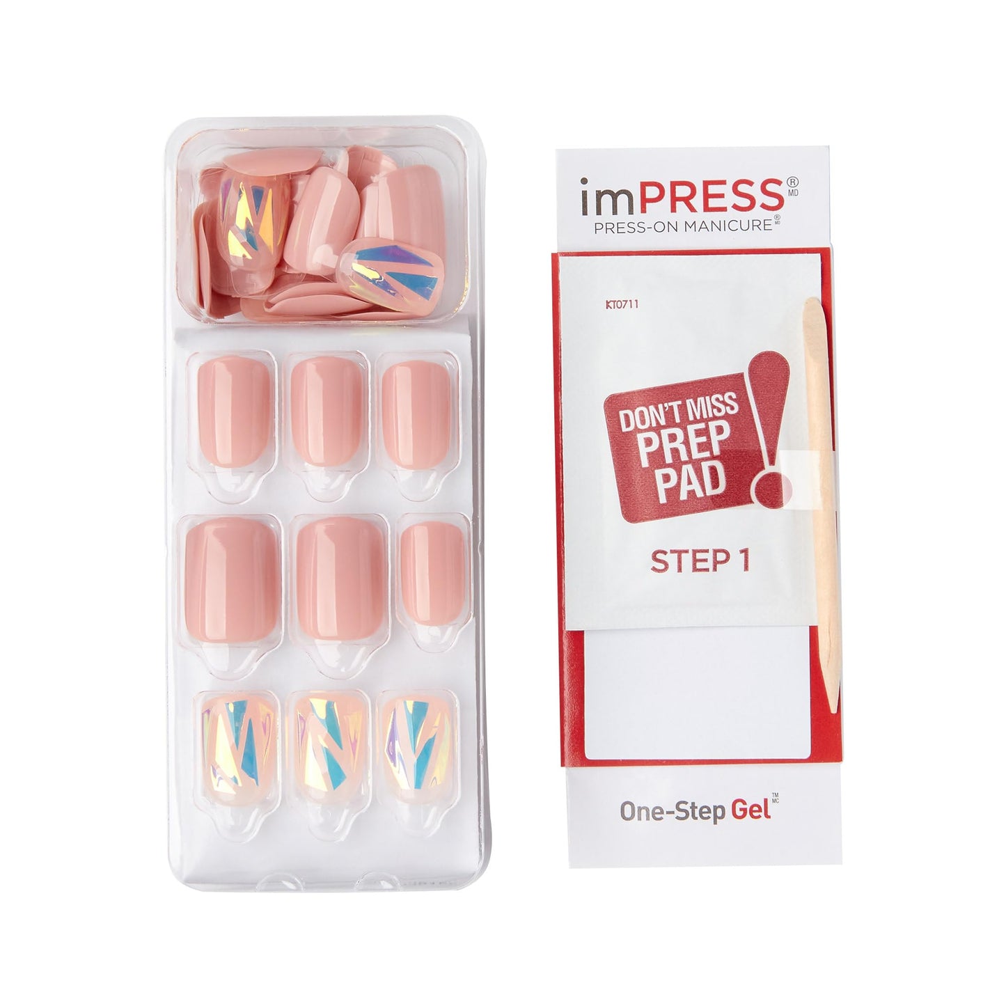 Kiss Impress Press-On Manicure, Nail Kit, PureFit Technology, Short Press-On Nails, 'Miracle', Includes Prep Pad, Mini Nail File, Cuticle Stick, and 30 Fake Nails