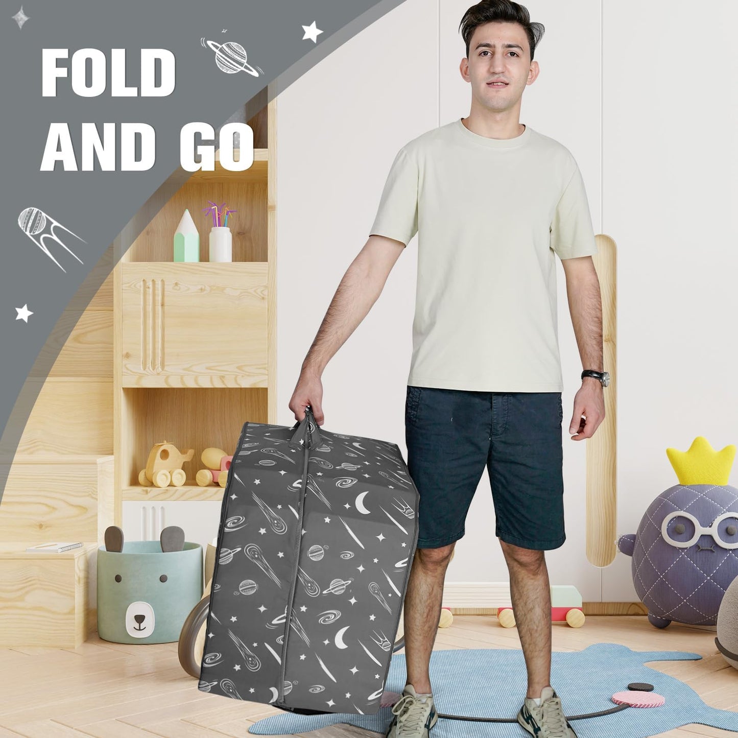 JOYWOO Toddler Floor Mat, Toddler Travel Mats for 3-6, Foldable Portable Foam Mat for Home/Playroom/Hotel, Kids Floor Mats with Washable Cloth Cover, Playmat Foam Pad for Kids, Charcoal