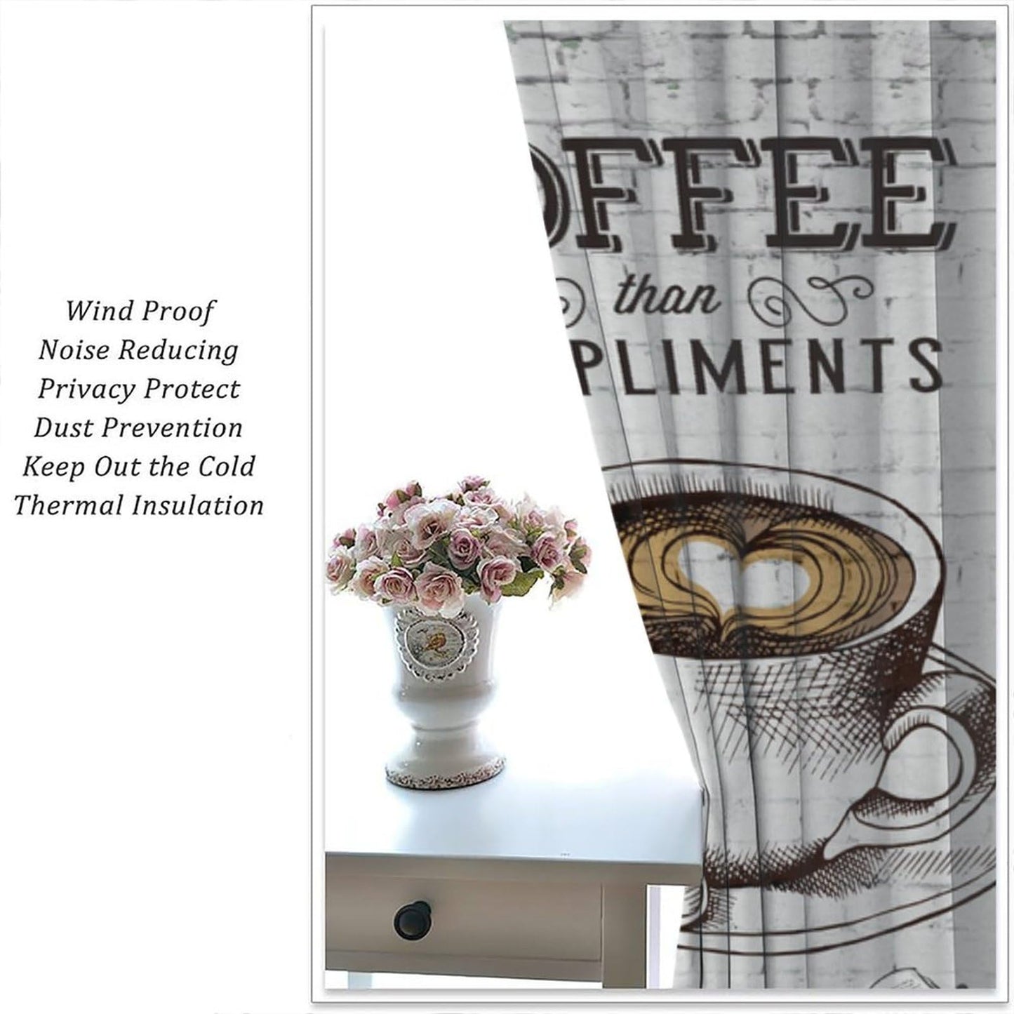 Coffee Kitchen Curtains Vintage Hand Drawn Coffee Themed Curtains Rod Pocket Window Treatment for Bedroom Living Room 2 Panels 41"x 45"(No Blackout)