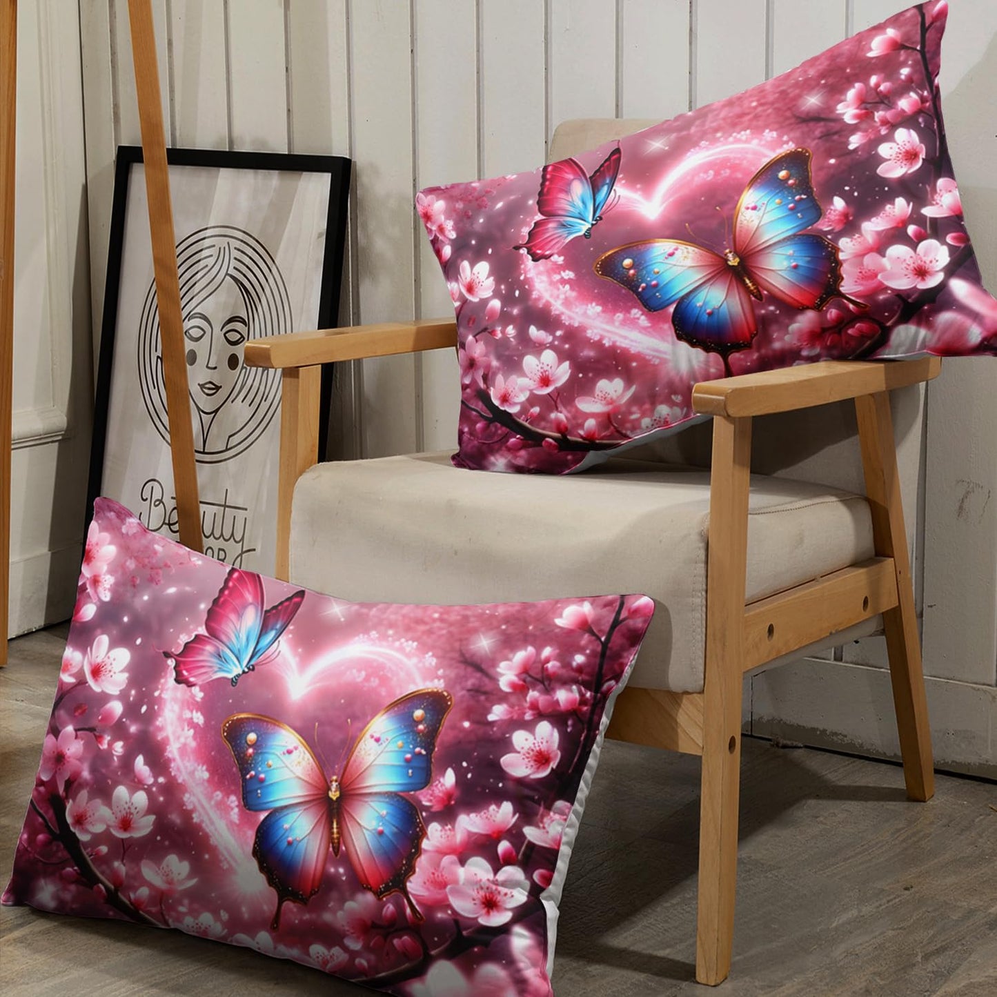 AILONEN Butterfly Butterfly Fitted Sheet Set for Girls,Pink Cherry Blossoms Butterflies Bedding Set Gifts Twin XL Size,Romantic Moments Bed Sheet Set for Cat Lovers,1 Sheet Set + 2 Pillowcase