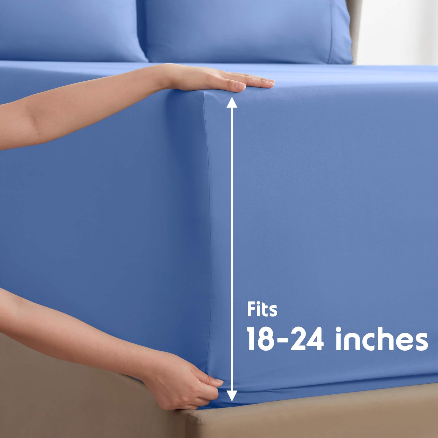 Nestl Extra Deep Cal King Sheet Set - 6 Piece Breathable & Cooling Sheets - Hotel Luxury Bedding Set w/18-24 Inch Deep Pockets - Easy & Secure Fit - Super Soft, Wrinkle Free & Comfy - Calm Blue