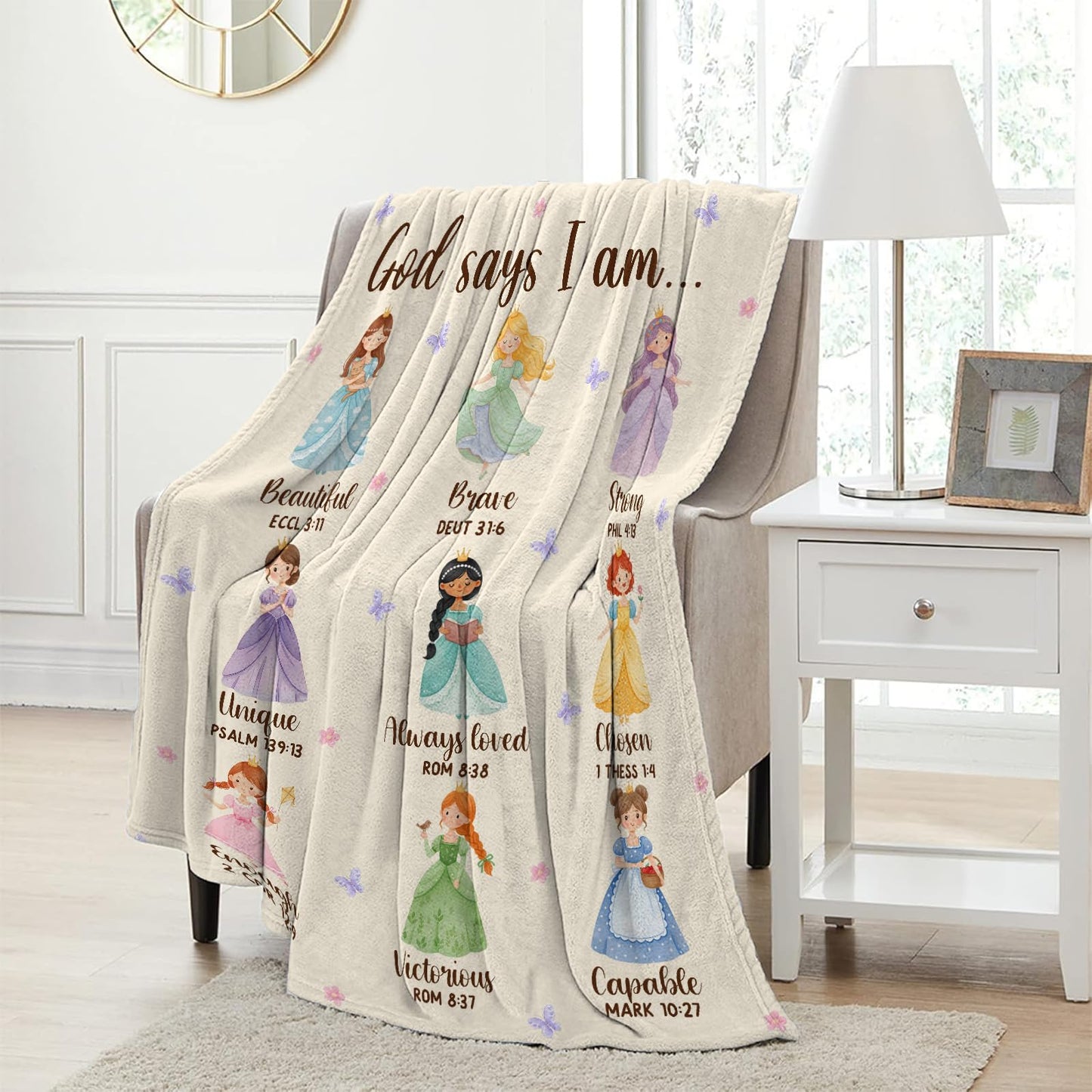 CIUGOIG Christian Gifts for Girl, God Says I Am Princess Blanket 50"x60", Inspirational Religious Birthday Gifts for Girls Princess Lover Bible Verse Blanket, Christian Princess Gifts