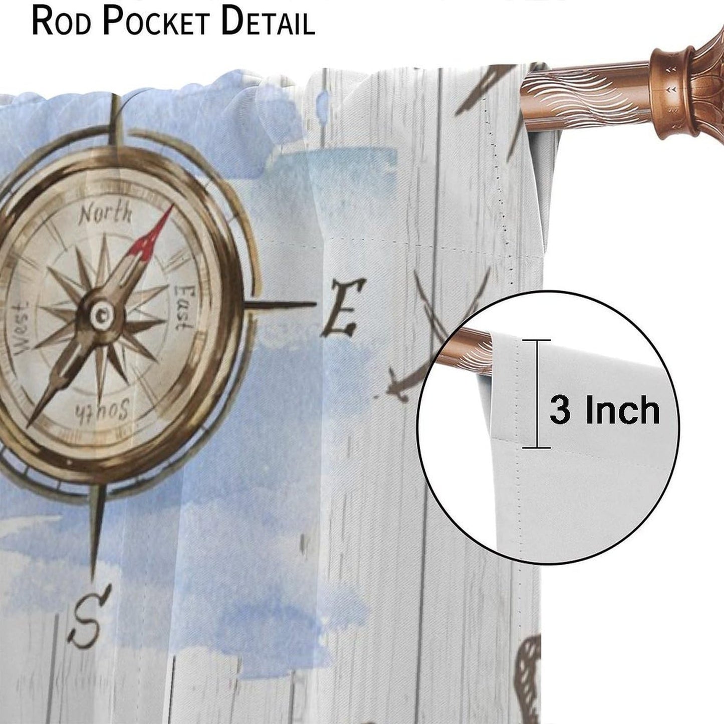 Nanacur Lighthou Nautical Map Curtains, Ocean Vintage Adventure Compass Anchor Shell Rod Pocket Window Treatment for Kids Bedroom Living Room Kitchen Drapes 41" W X 45" L (No Blackout)