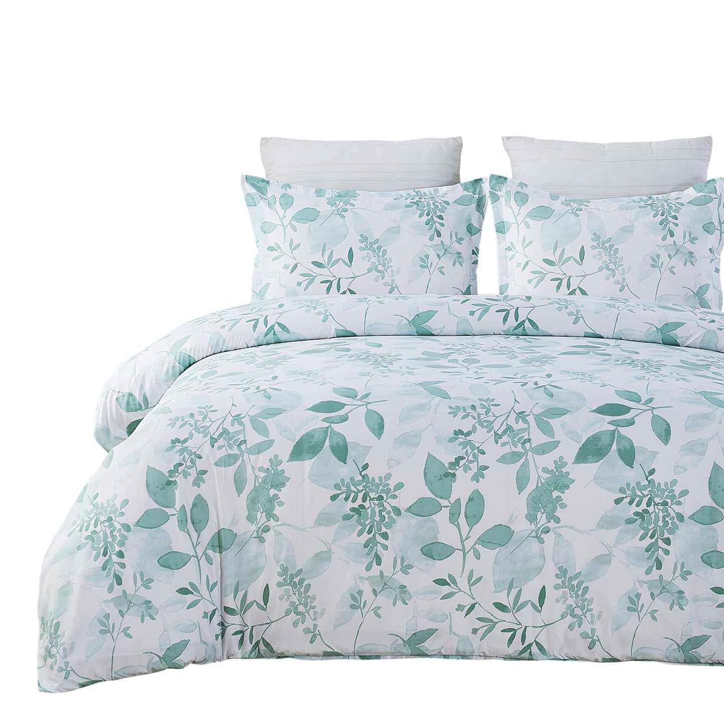 Vaulia Soft Microfiber Floral Duvet Cover King Size, Green Chic Botanical Print Pattern, Lightweight and Breathable Design, 3-Piece Set (1 Duvet Cover 2 Pillow Shams)