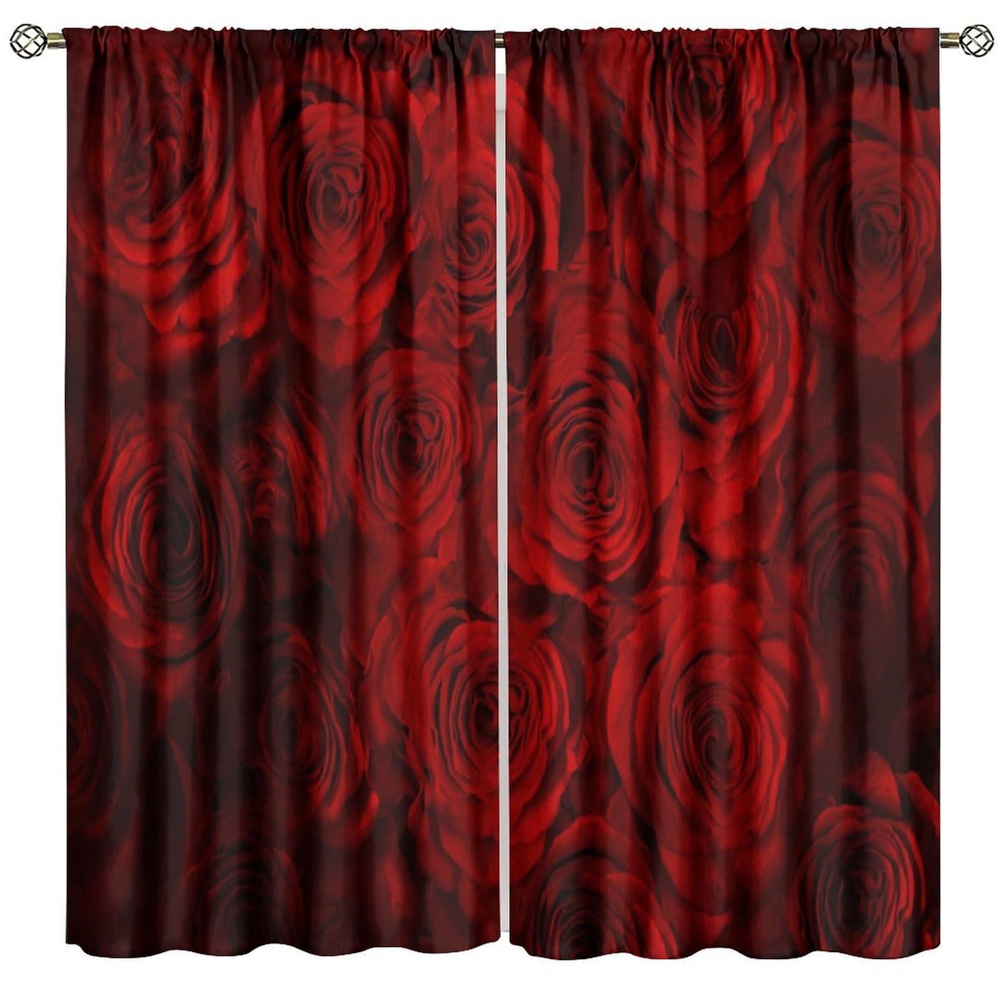 GoDazzling Romantic Flowers Rose Curtains, Floral Valentines Red Rose Blooming Rod Pocket Window Drapes, for Bedroom Living Room 41" W X 45" L (No Blackout)