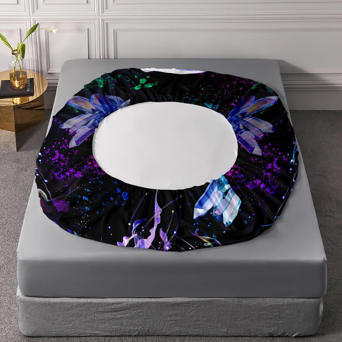 HOSIMA Dreamy Marine Life Sea Animal Bedding Colored Ink Fitted Sheet,Deep Sea Treasure Crystals Jellyfish Twin Bed in a Bag Set for Adults Kids,Ocean Beach Theme Bedding 3 Piece.