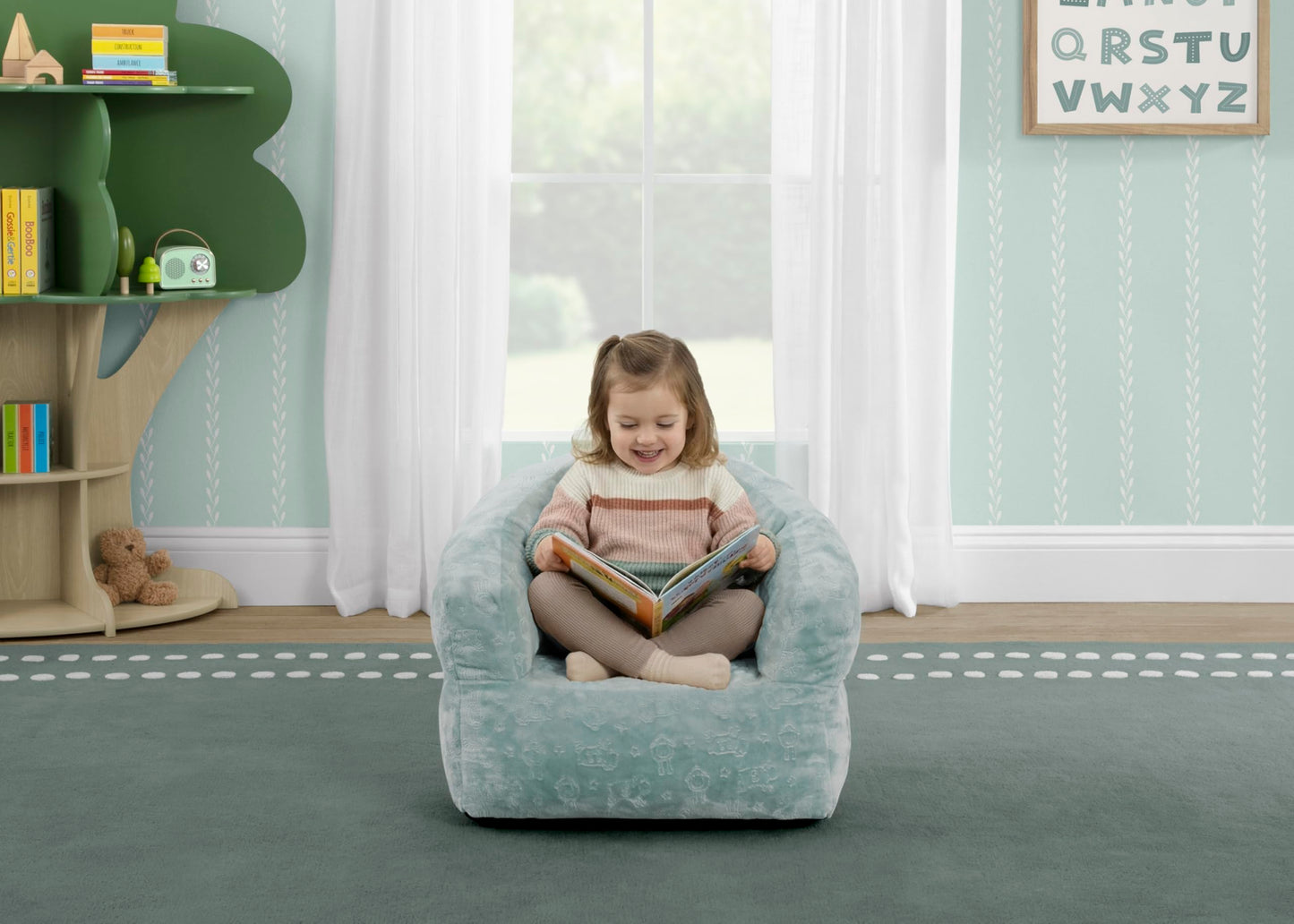 Delta Children - Serta Kids Plush Barrel Toddler Chair, Soft Foam Chair Bean Bag Chair Alternative for Boys and Girls, Cozy Seat for Reading, Watching Cartoons, Playroom Nursery Bedroom, Sage