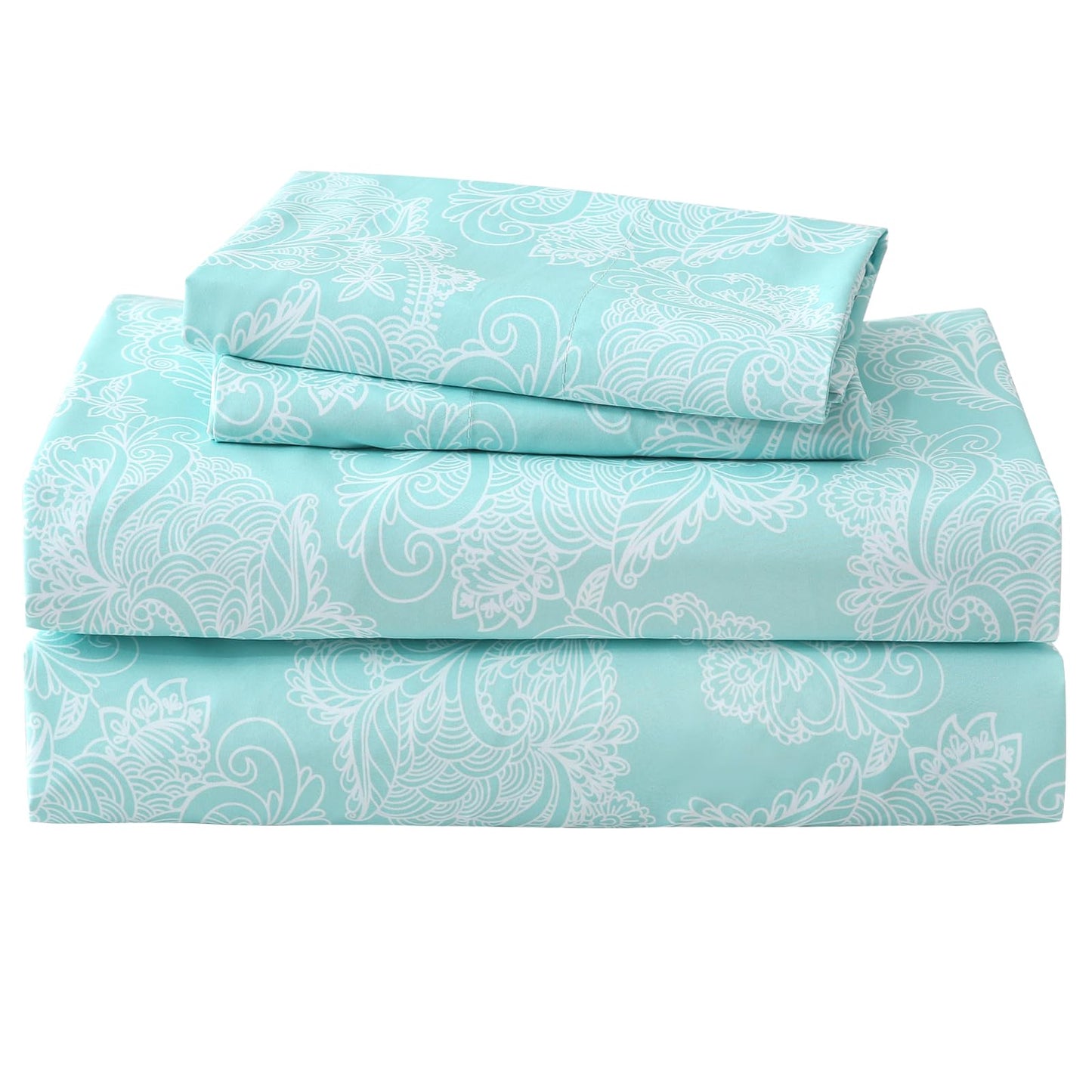 ChicView Queen Size Paisley Printed Sheet Set,4 Pieces Boho Style Breathable Soft Microfiber Bedsheets, Anti Pilling Deep Pockets Easy Care Bed Sheets, Blue
