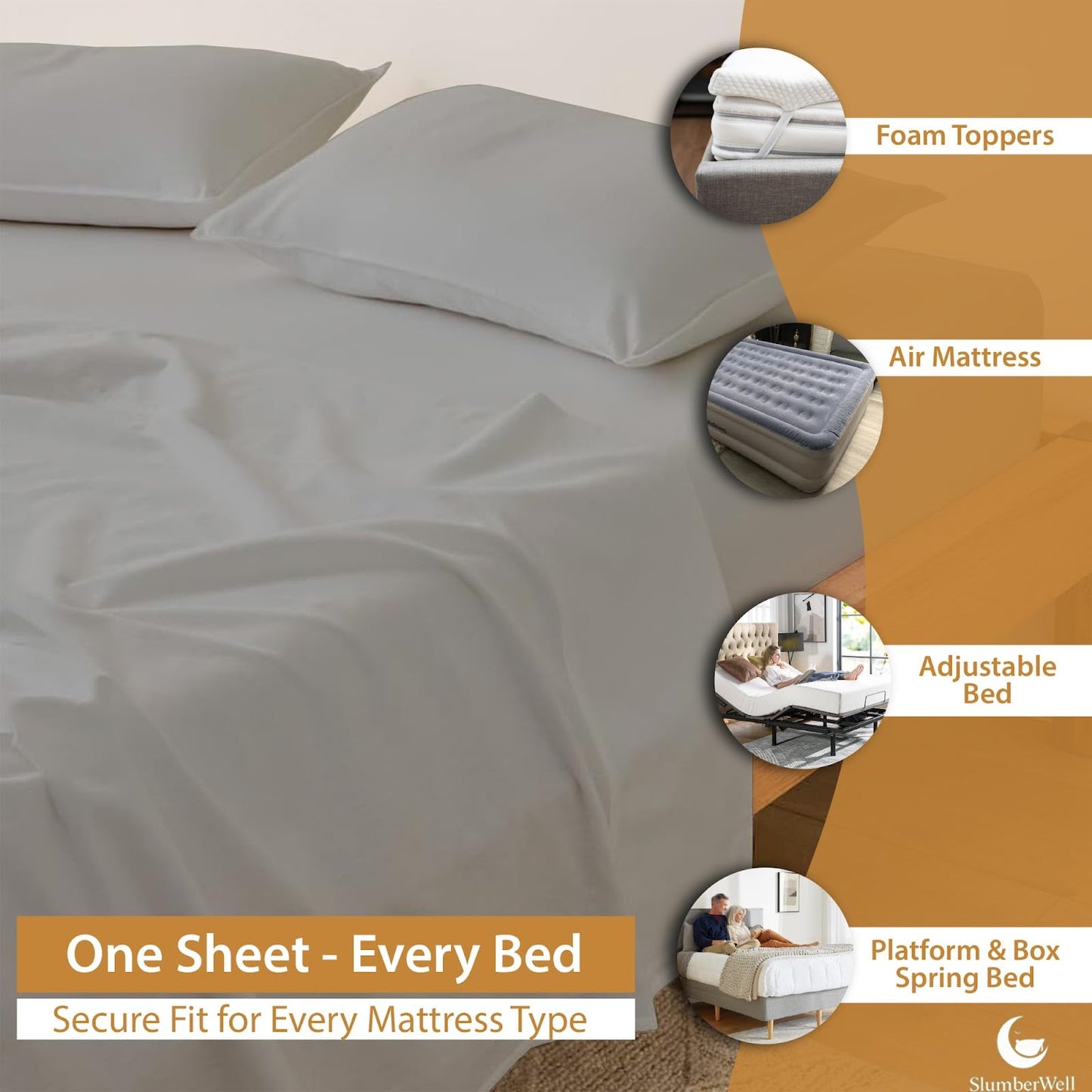 SlumberWell King Sheet Set, 4 Piece Microfiber Sheets, Extra Deep Pocket (18–24 Inch), Fits Thick Mattress, Soft Breathable & Wrinkle-Resistant, Light Grey