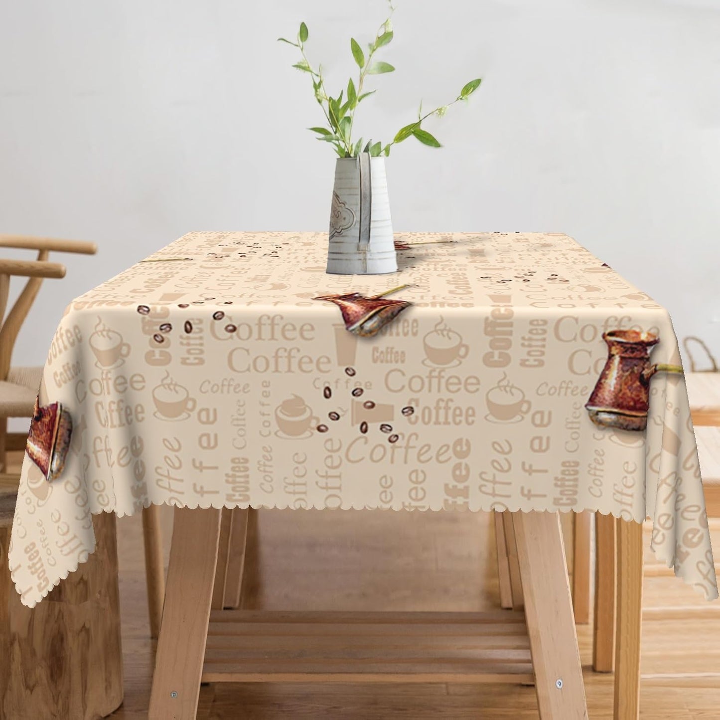 TTQYFNM 48x48inches Coffee Themed Square Tablecloth Brown Coffee Pot Beans Print Decorative Table Cover Wipeable and Spillproof Fabric Table Cloth for Cafe Kitchen Dining Room Picnic Home Decor