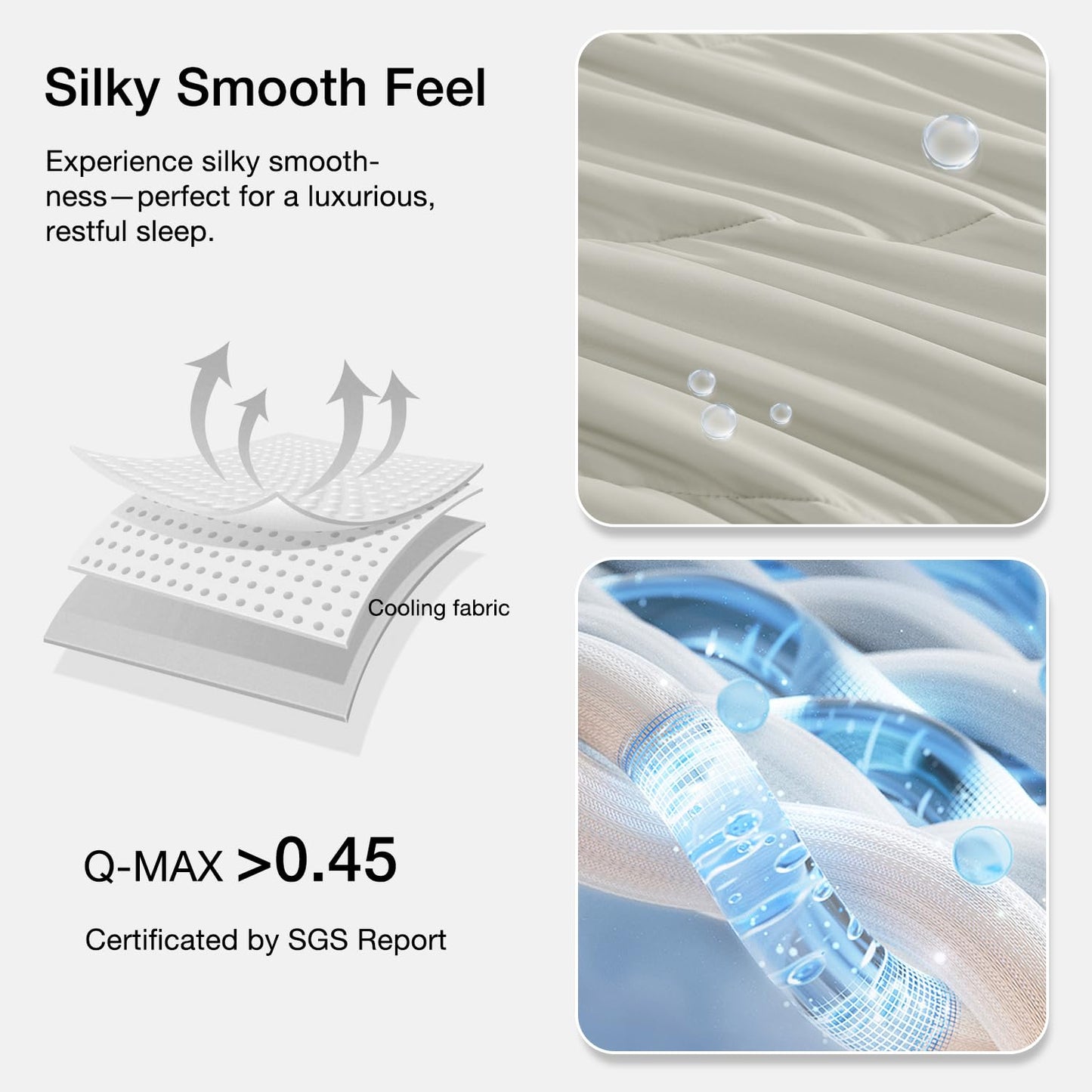 Monbix ChillChilla Cooling Comforter Queen Size-3 Pieces Cooling Blankets for Hot Sleepers and Night Sweats, Double-Sided Summer Queen Comforter Set, Breathable Lightweight Blanket Grey