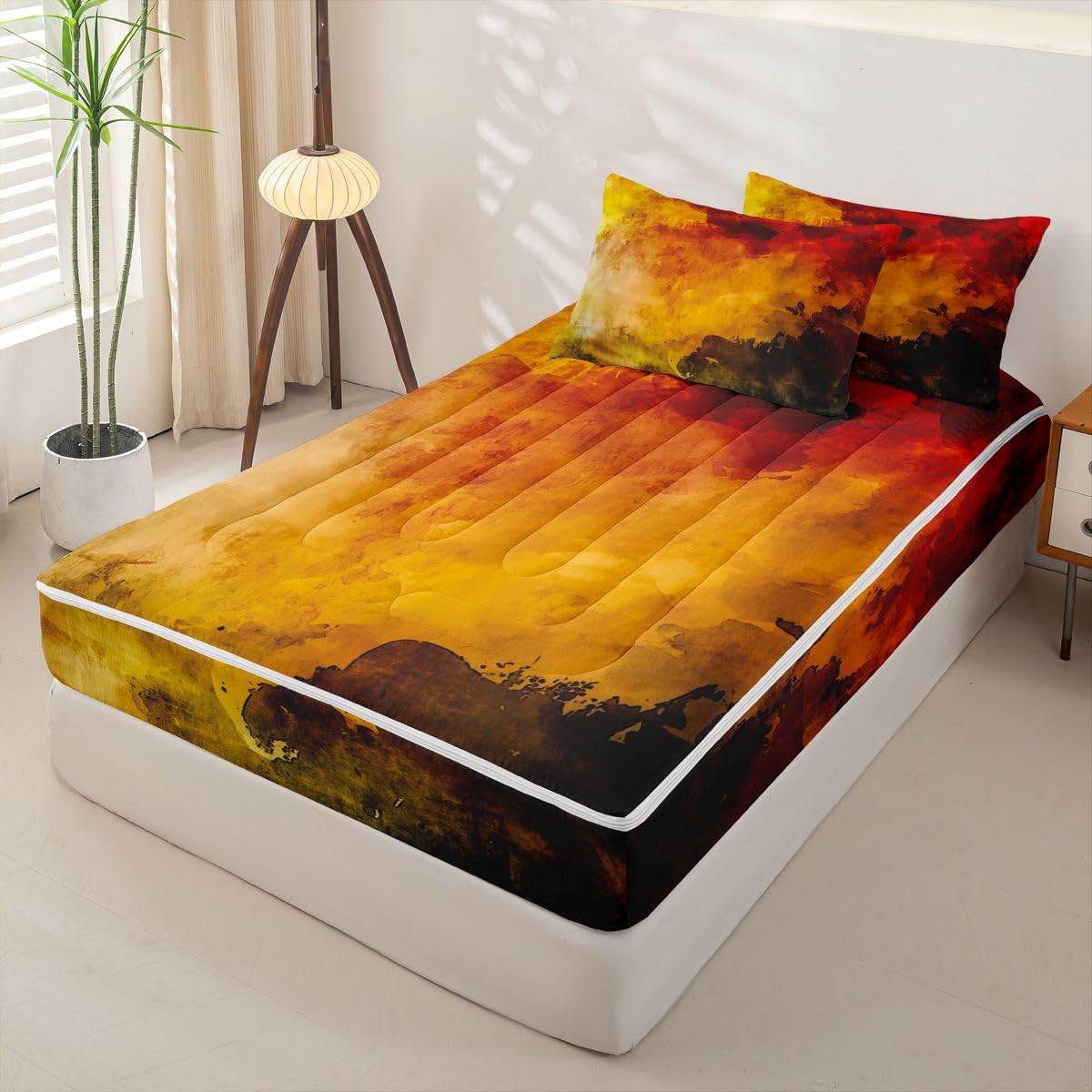 jejeloiu Abstract Art Zipper Bedding Sets for Kids Boys Girls Ink Fluid Art Full Comforter Set with Fitted Sheet Modern Style Bedroom Decor Microfiber with 2 Pillow Cases