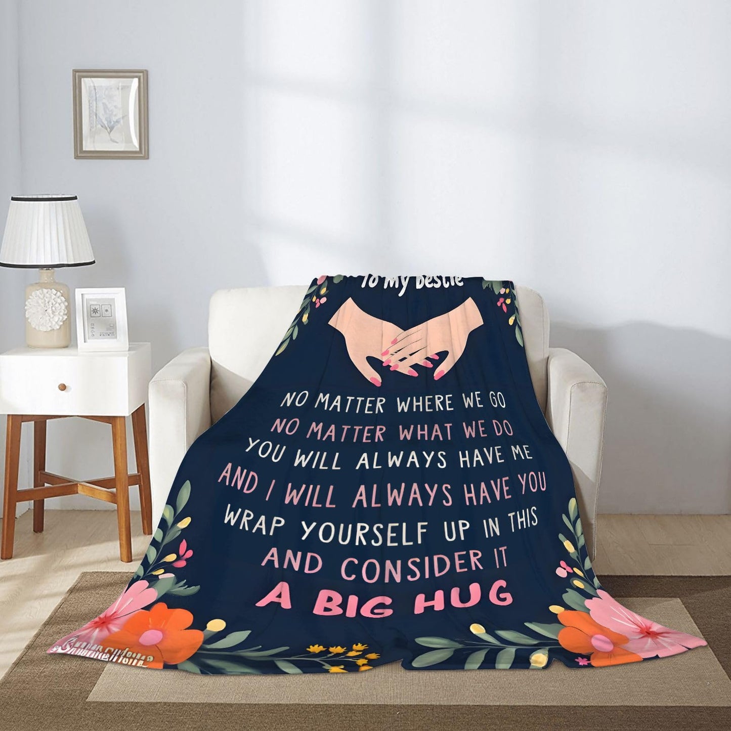 Sending You A Big Hugs So Its There When You Need It Blanket Cozy Flannel Comfort Throw Sympathy Healing Gift Encouragement Blanket for Family and Friends (White 11, 50x60in(127cm*153cm))