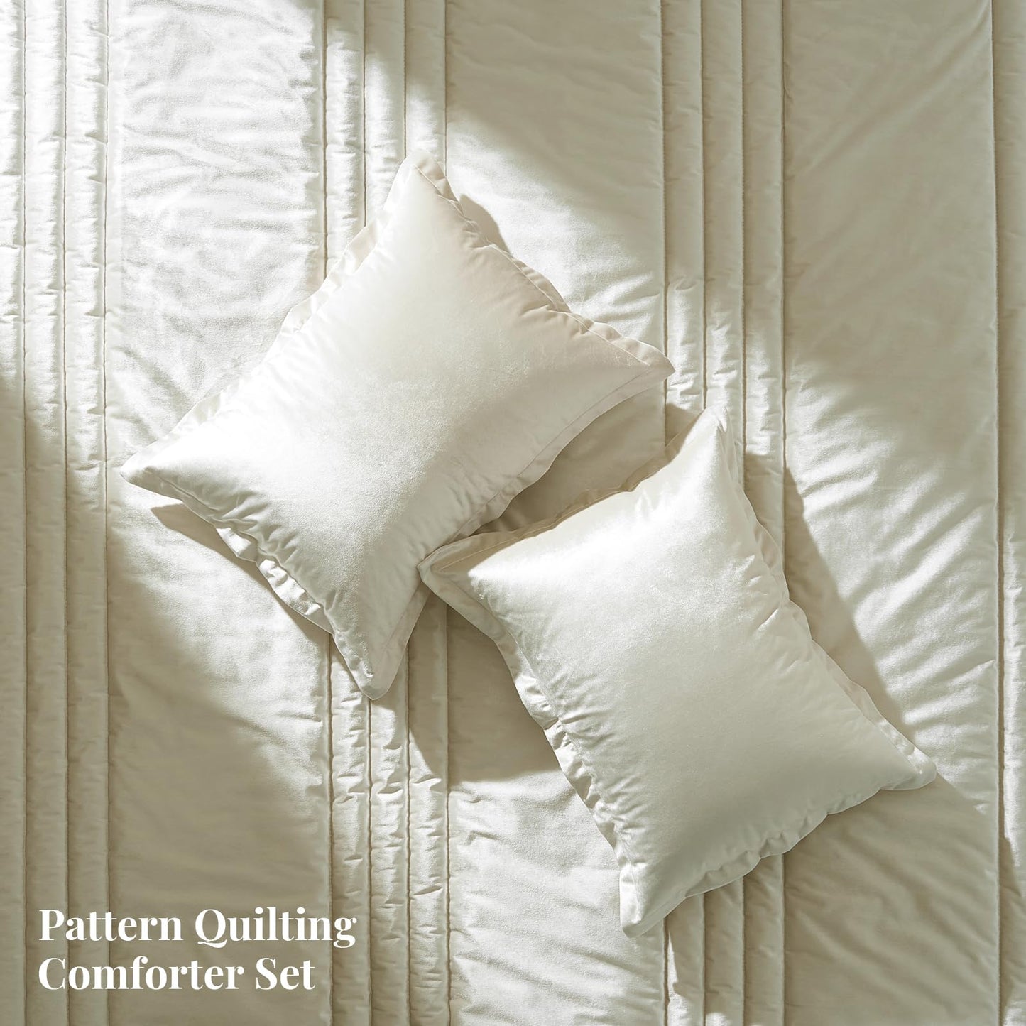Bedding Velvet King Comforter Sets: Ivory 3 Pieces Luxurious Ultra Soft Bed Set Suitable for All Seasons - Cream White Cozy Striped Modern Rustic Lightweight Men Women Bedroom Comforters with 2 Shams