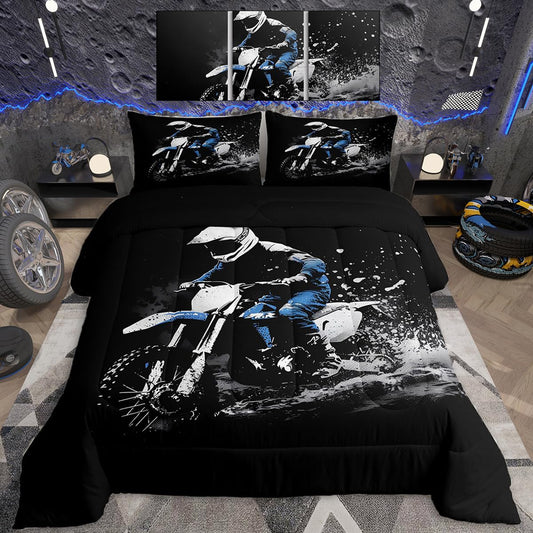 Feelyou Dirt Bike Comforter Set Twin Size Racing Themed Dirt Bike Bedding Set Ultra Soft Racing Motocross Bedding for Kids Boys Girls Motocross Comforter Room Decor Motorbike Quilt Set