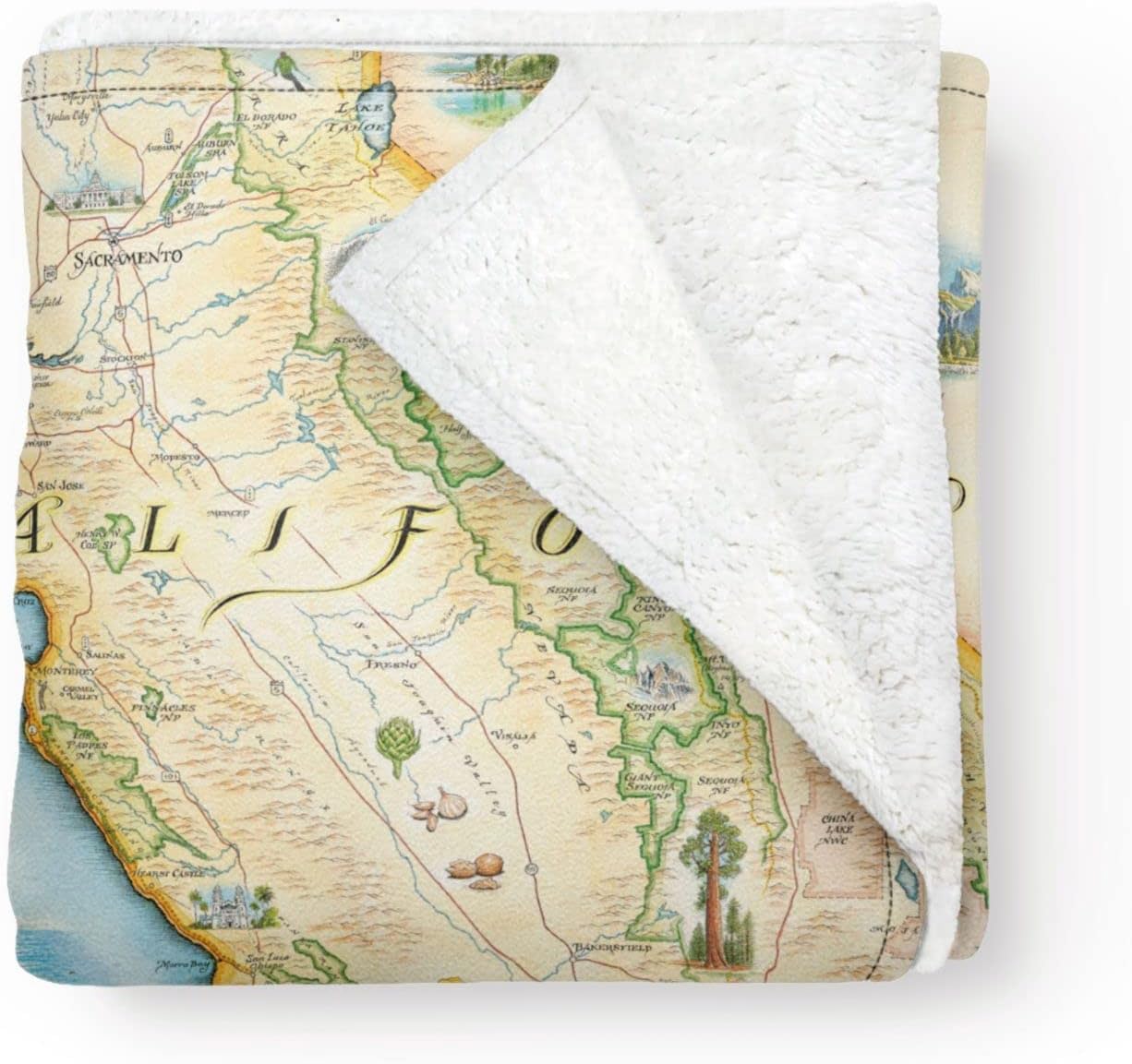 Xplorer Maps California State Fleece Blanket | 58" x 50" Throw Blanket | Hand-Drawn Original Art |
