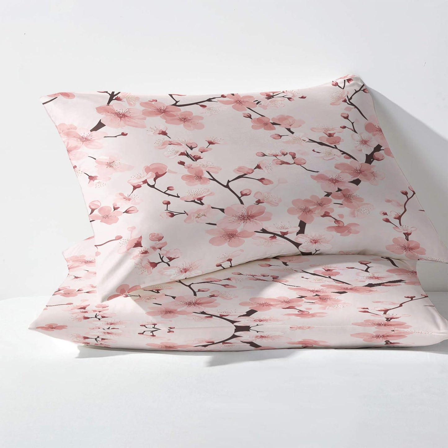 NOGAWA Cherry Blossom Sheets Queen, Pink Flower Floral Bed Sheets, Deep Pocket & Soft Microfiber Bedding Sheets & Pillowcases 4 Piece - Fitted Sheet & Flat Sheet & 2 Pillow Cases