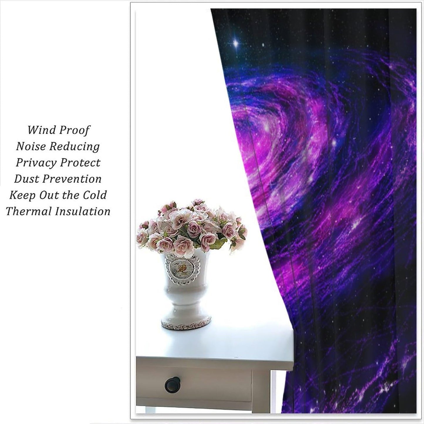 Galaxy Blackout Curtains,Purple Universe Starry Night Outer Space Mystery Galaxy Milky Way Black Hole Stars Windows Treatments Rod Pocket Drapes For Kids Boys Teenage Living Room Bedroom 63x72in