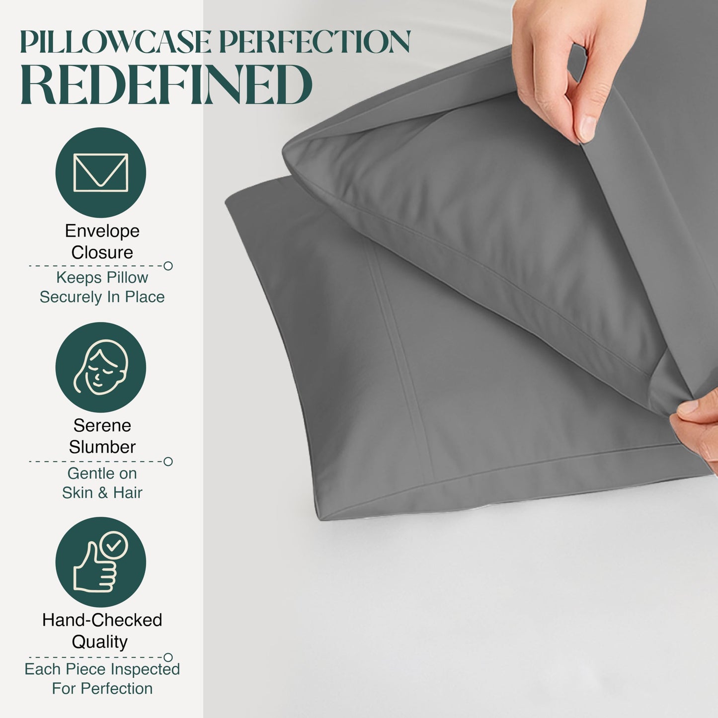BlissBay Weave 100% Egyptian Cotton Sheet Set King Size 4 PCs Sateen Weave Cooling Soft Wrinkle Resistant 18 inches Deep Pocket | 1 Fitted Sheet, 1 Flat Sheet, 2 Pillowcases | Dark Grey