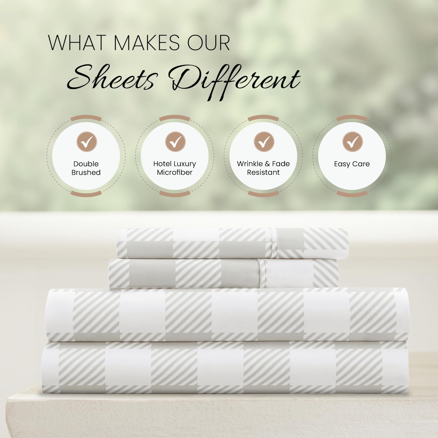 Linen Market 4 Piece Full Bedding Sheet Set (Light Gray Plaid) - Sleep Better Than Ever with These Ultra-Soft & Cooling Bed Sheets for Your Full Size Bed - Deep Pocket Fits 16" Mattress