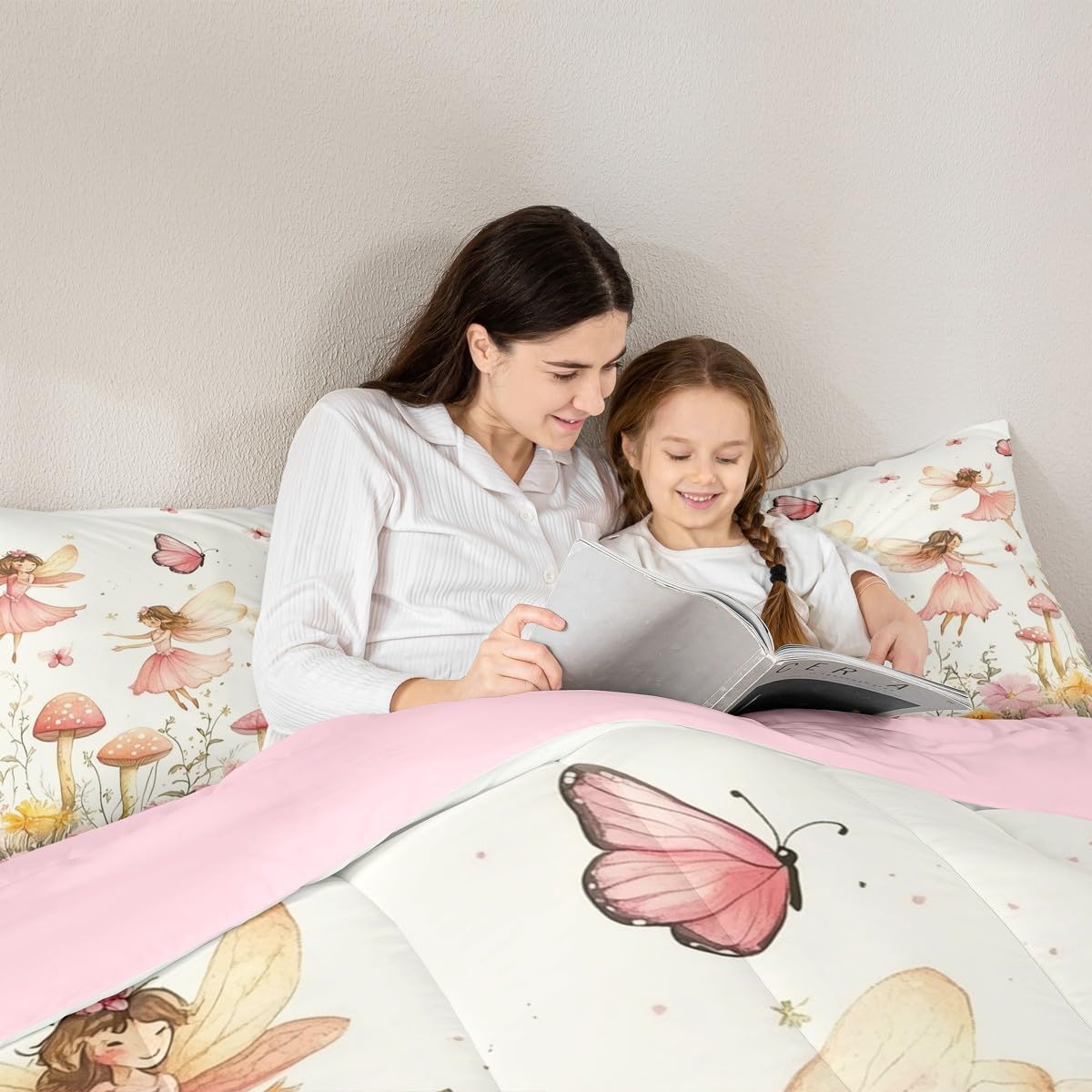 jejeloiu Fairy Kids Comforter Set Twin Size Floral Flower Fairies Bedding Set Enchanted Wonderland Duvet Quilt for Kids Boys Girls Bedroom Butterfly Decor Botanical Plants Ultra Soft Breathable