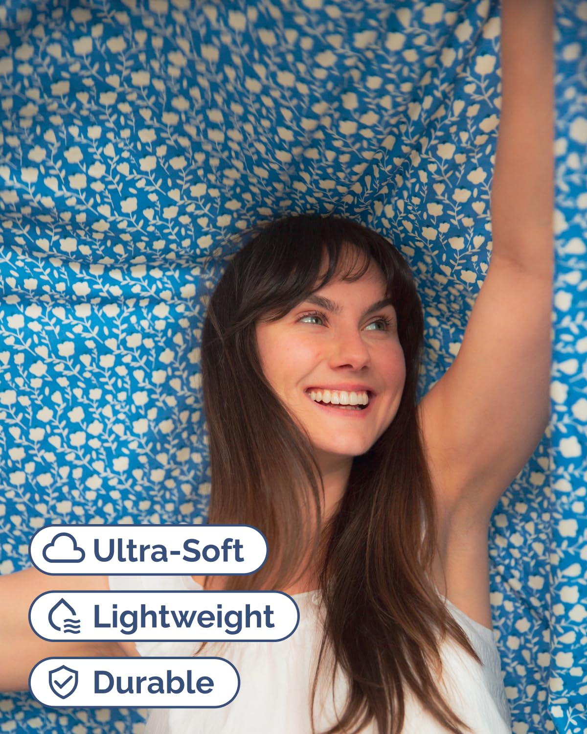 Floral Sheets - Blue & White Bed Sheet Set - 1 Flat, 1 Fitted & 2 Pillowcases w/ Deep Pockets - Comfy, Cozy, Wrinkle & Fade Free - Boho Botanical Bedding - Soft, Breathable & Cooling - Queen Size Set